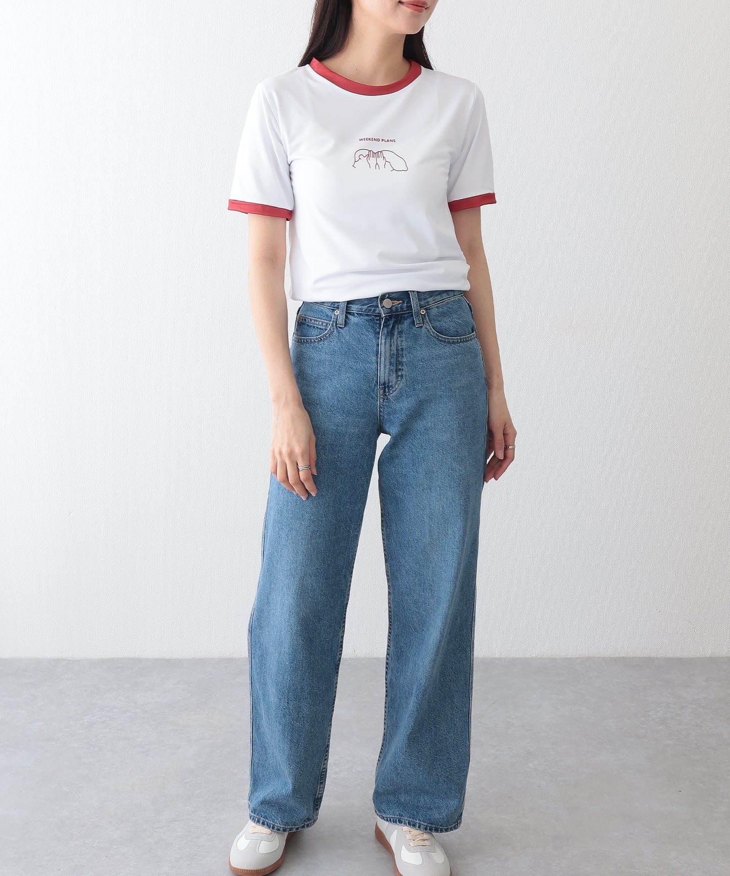 配色 プリント クルーネック 半袖 Tシャツ
