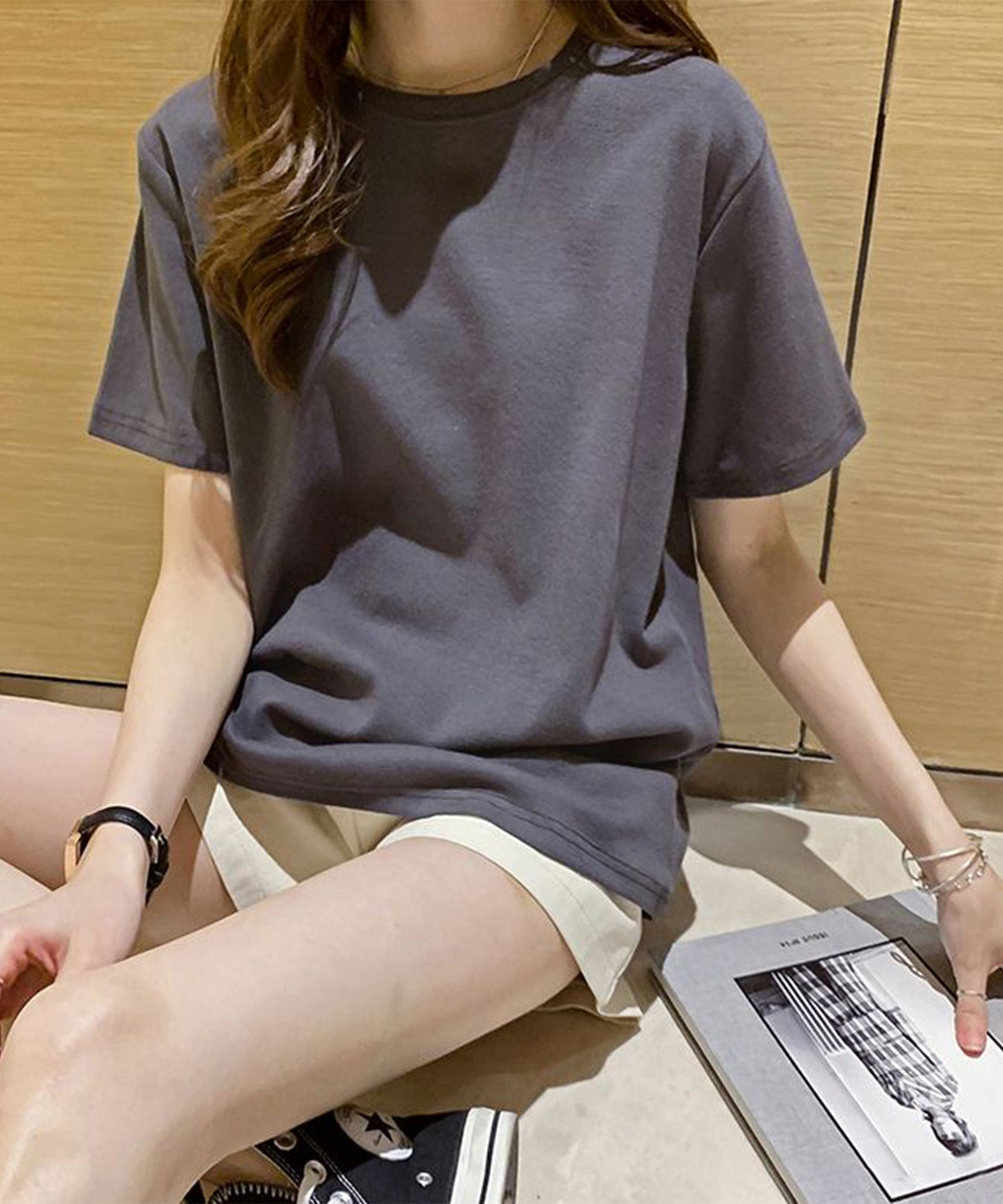 ベーシック 無地 クルーネック 半袖 Tシャツ
