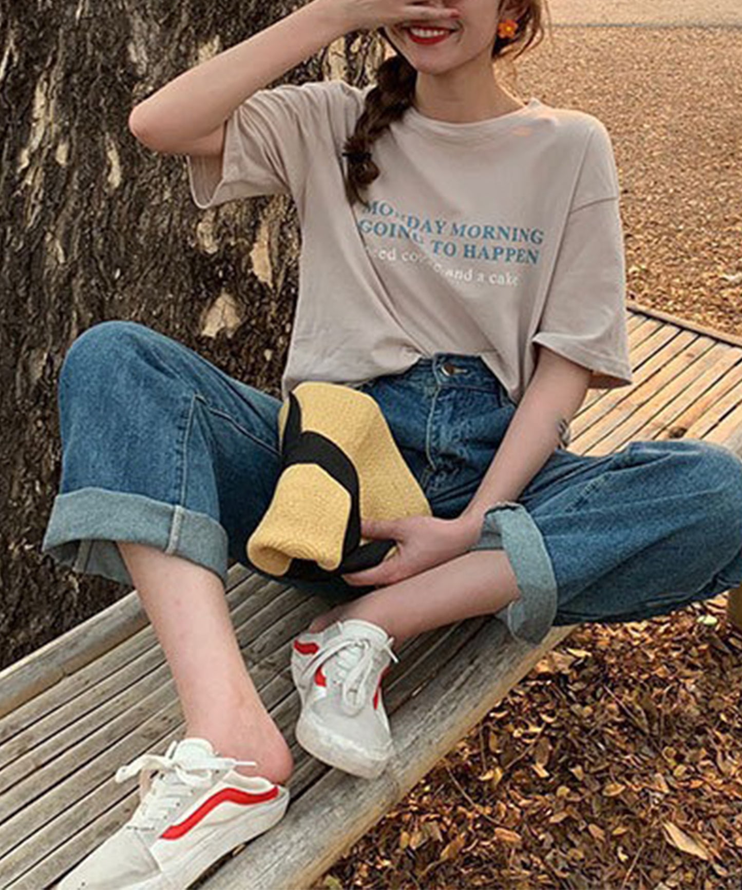 配色 ロゴプリント クルーネック 半袖 Tシャツ