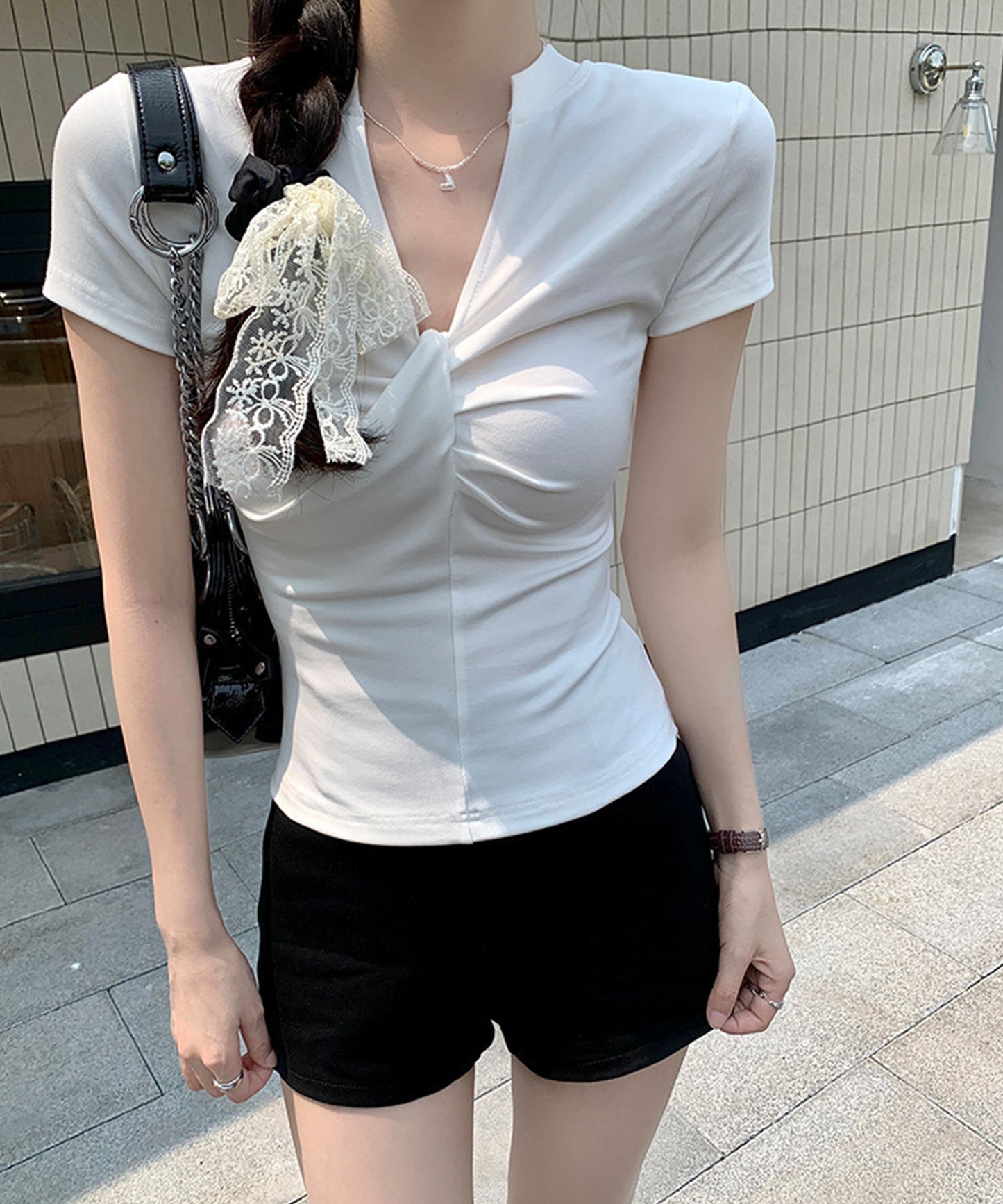 2WAY ツイスト スキッパーネック 半袖 カットソー