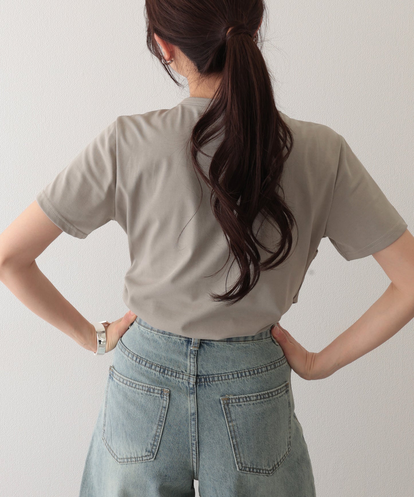 ソリッドカラー フェイクレイヤード クルーネック 半袖 Tシャツ