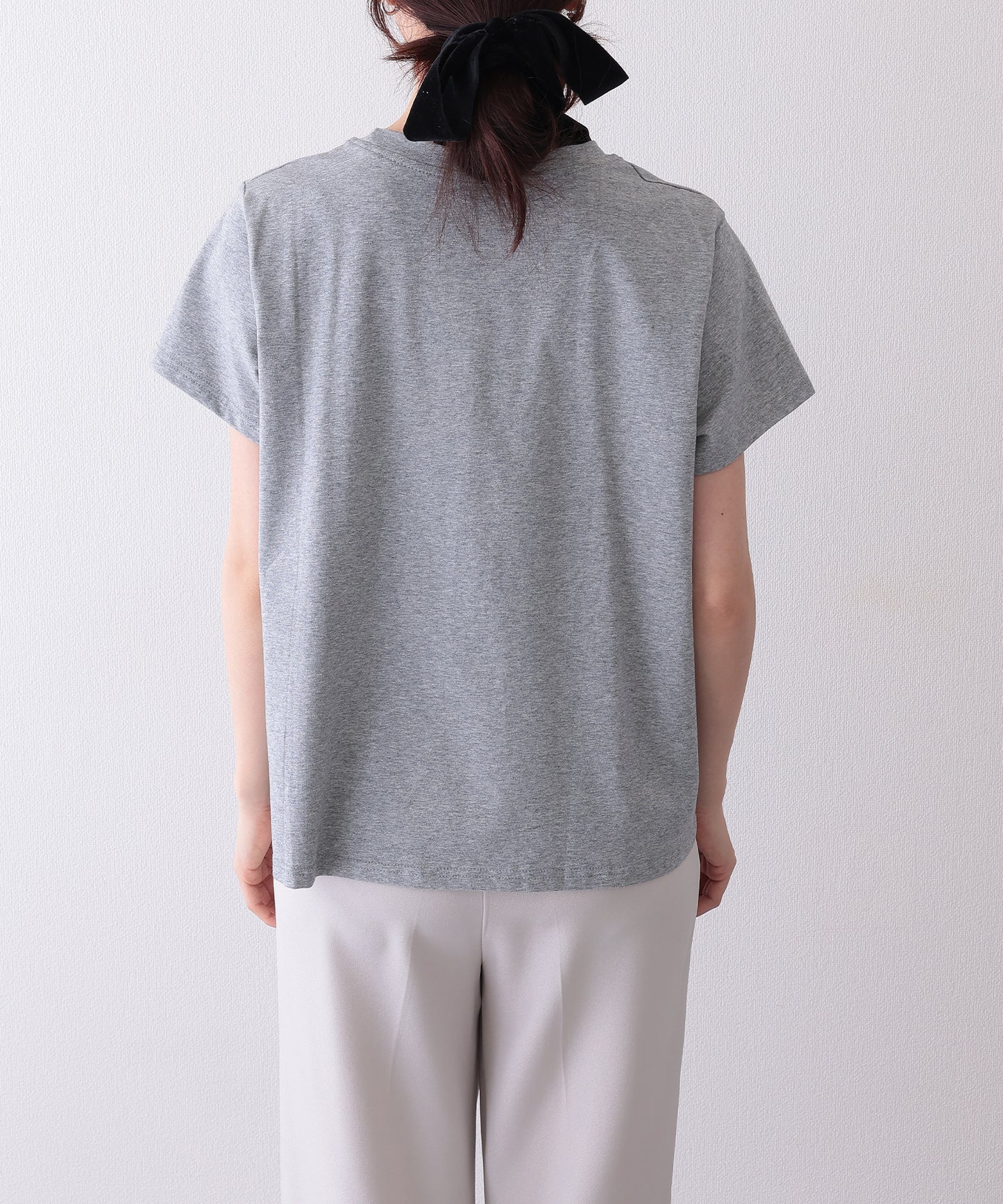 異素材 タックフリル チュール ドッキング 半袖 Tシャツ
