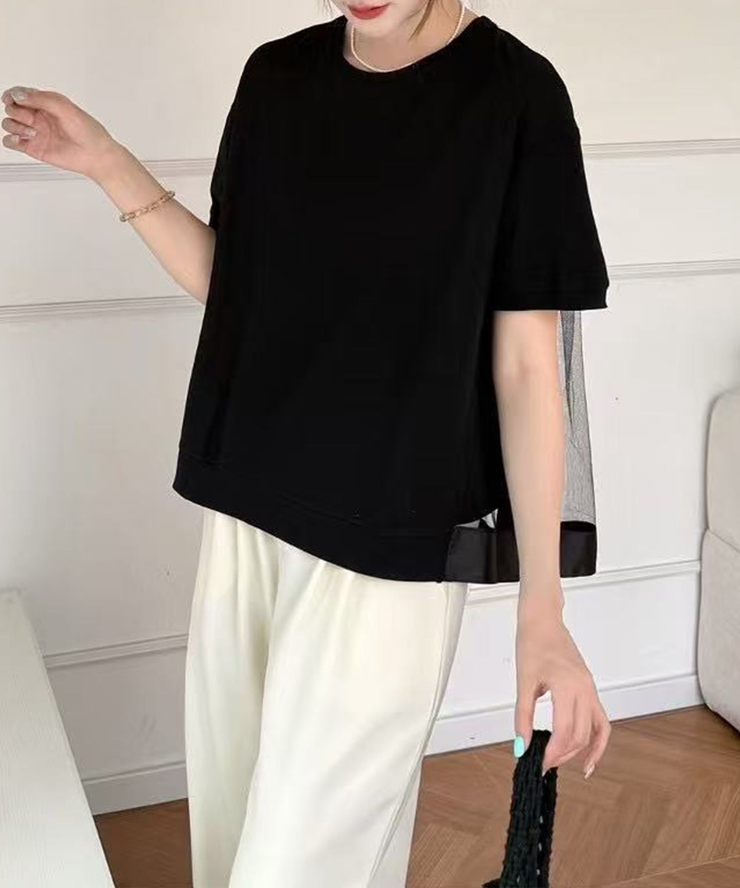 チュール レイヤード クルーネック 半袖 Tシャツ