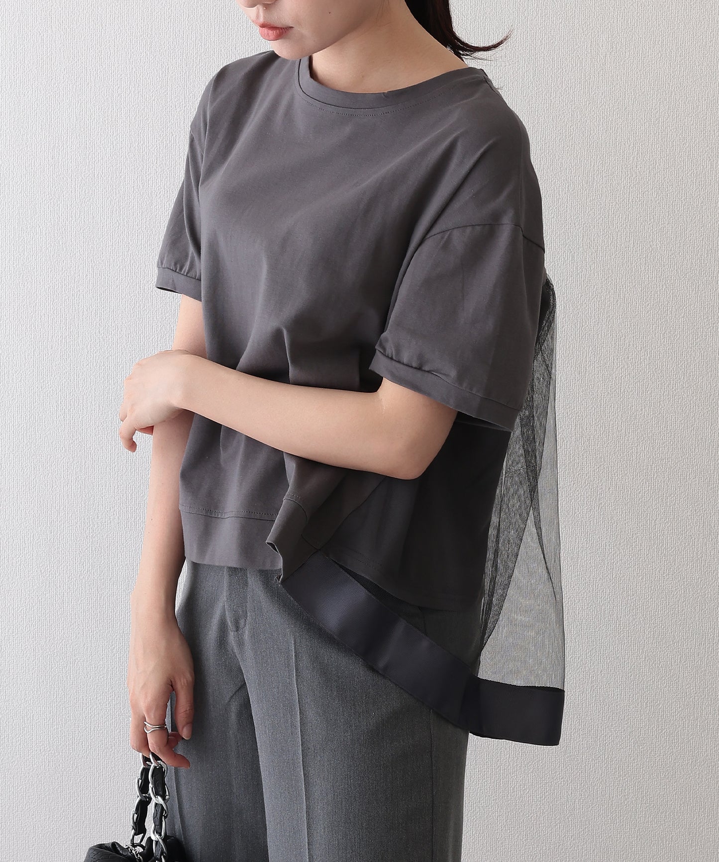 チュール レイヤード クルーネック 半袖 Tシャツ