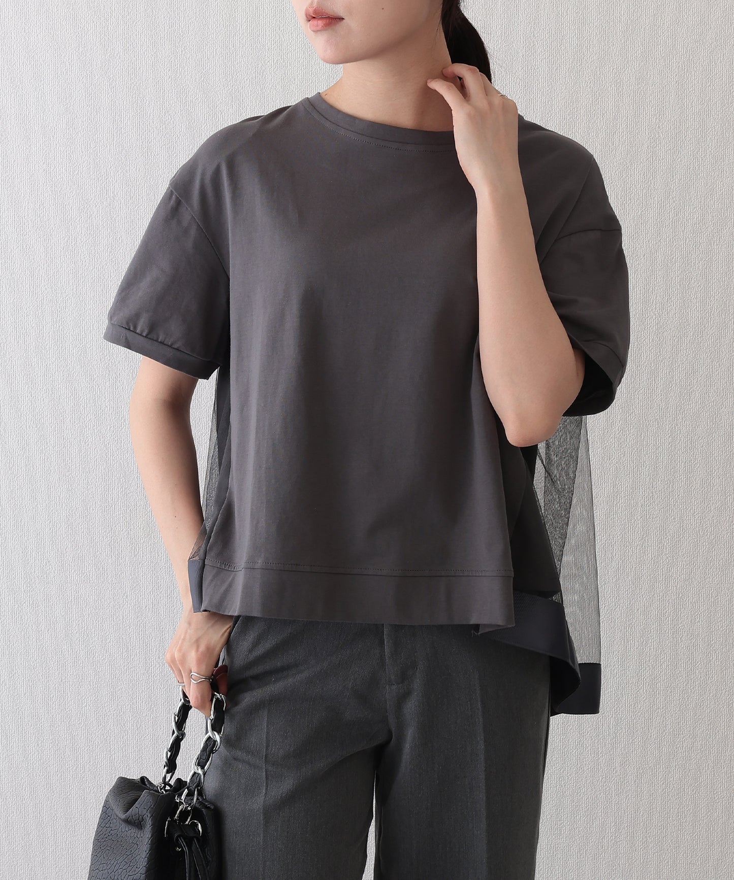 チュール レイヤード クルーネック 半袖 Tシャツ