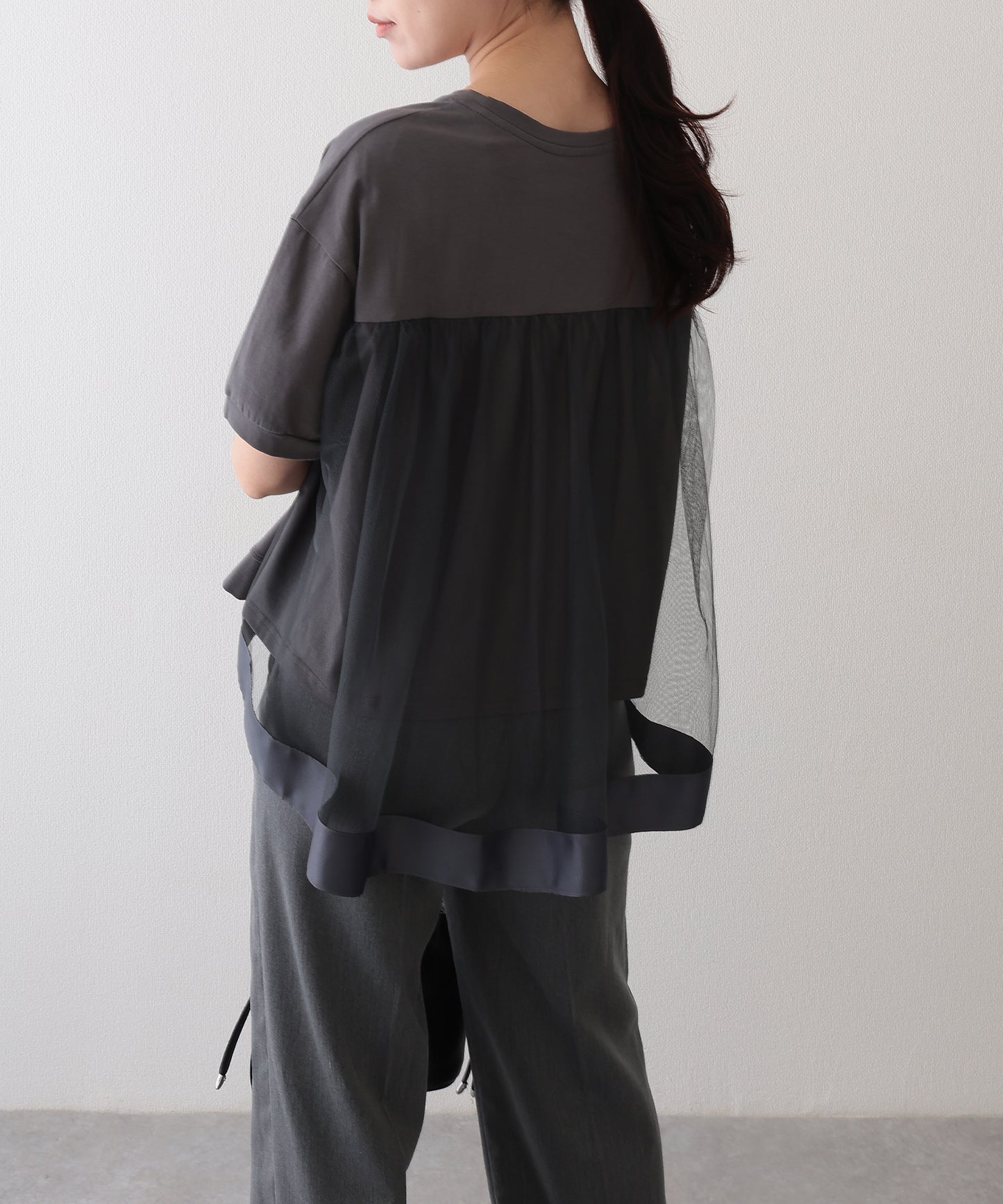 チュール レイヤード クルーネック 半袖 Tシャツ