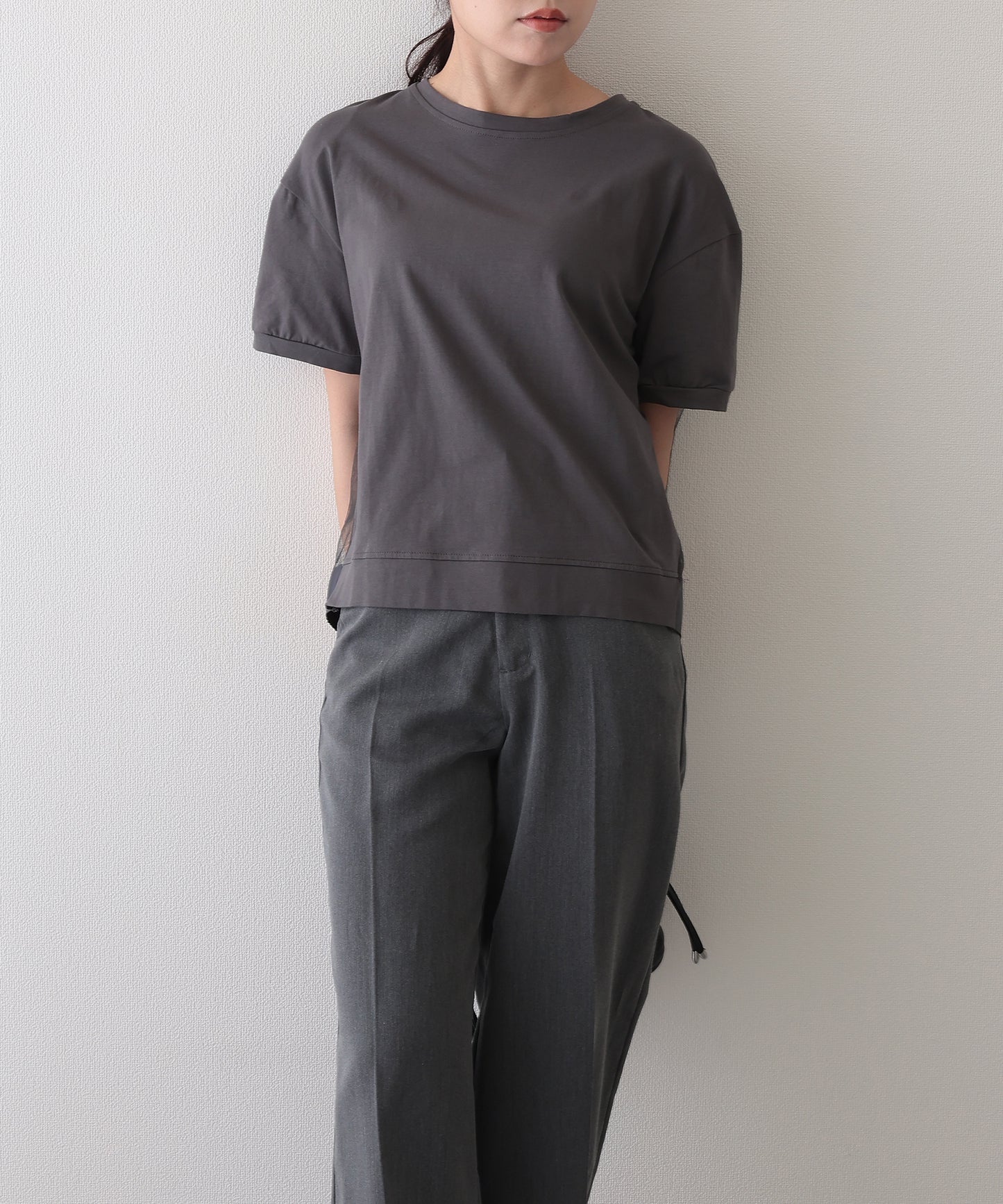 チュール レイヤード クルーネック 半袖 Tシャツ