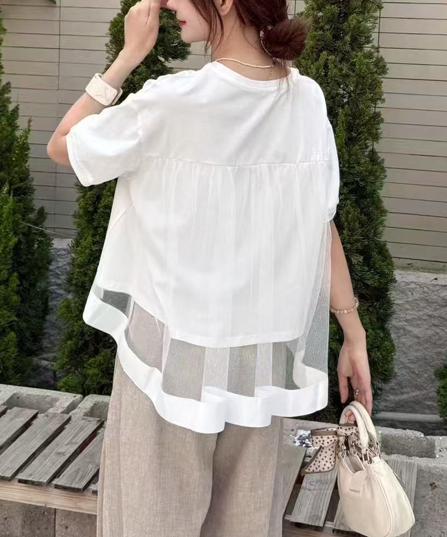 チュール レイヤード クルーネック 半袖 Tシャツ