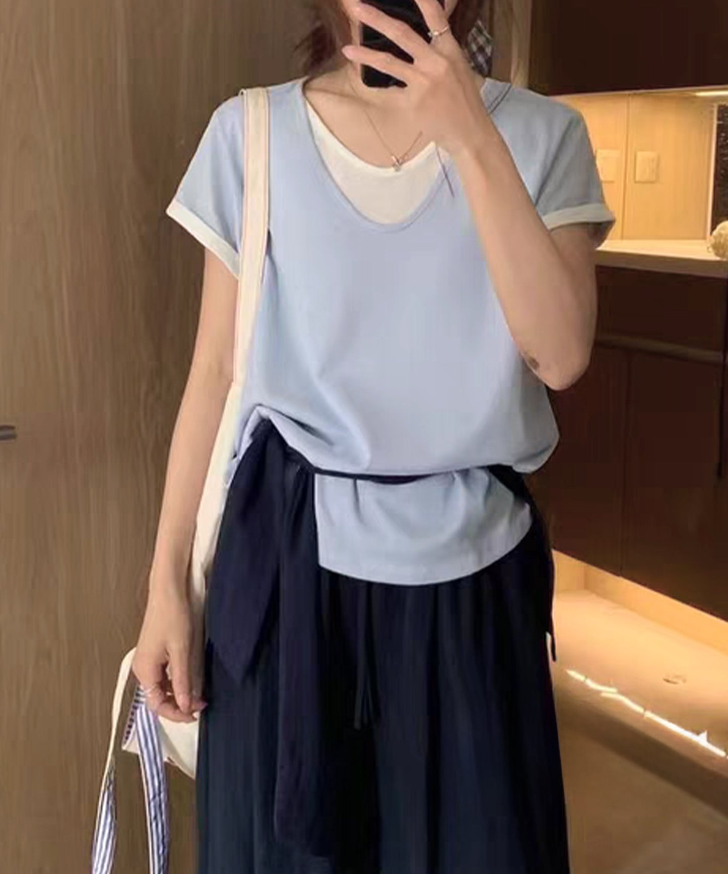 ドッキング デザイン 袖ロールアップ 半袖 Tシャツ