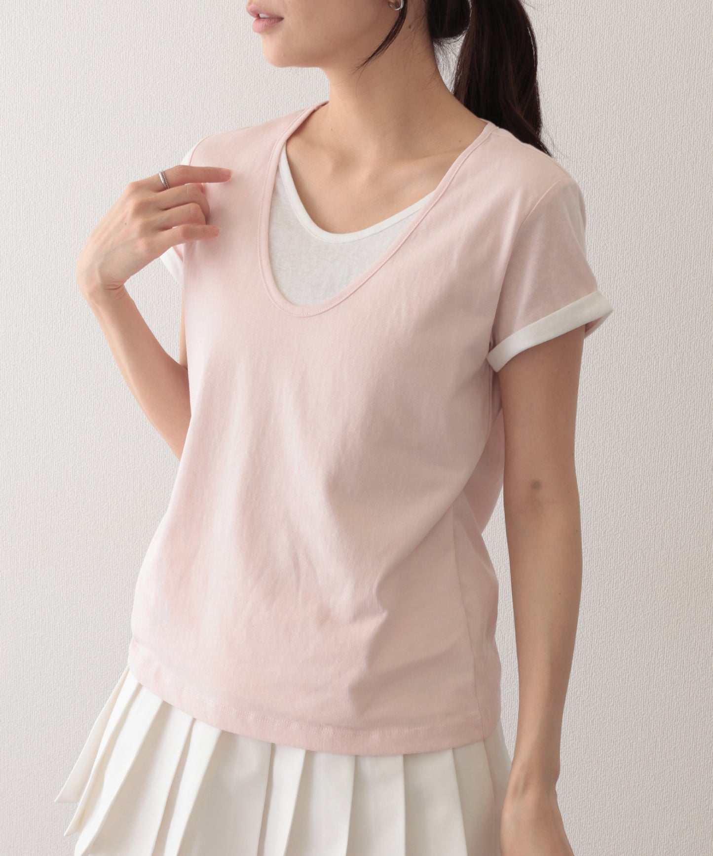 ドッキング デザイン 袖ロールアップ 半袖 Tシャツ