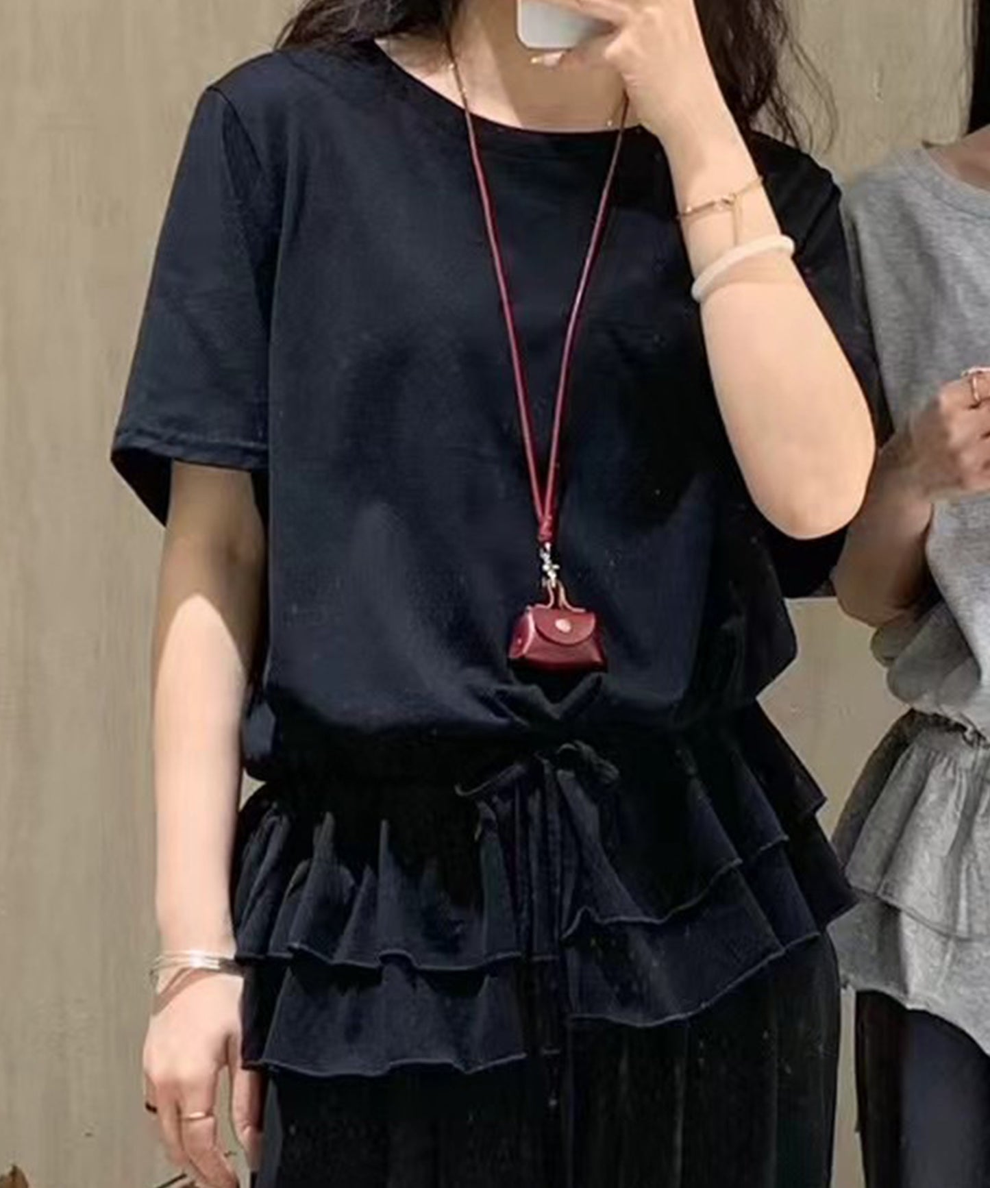 ウエスト ティアード フリル ドロスト 半袖 Tシャツ