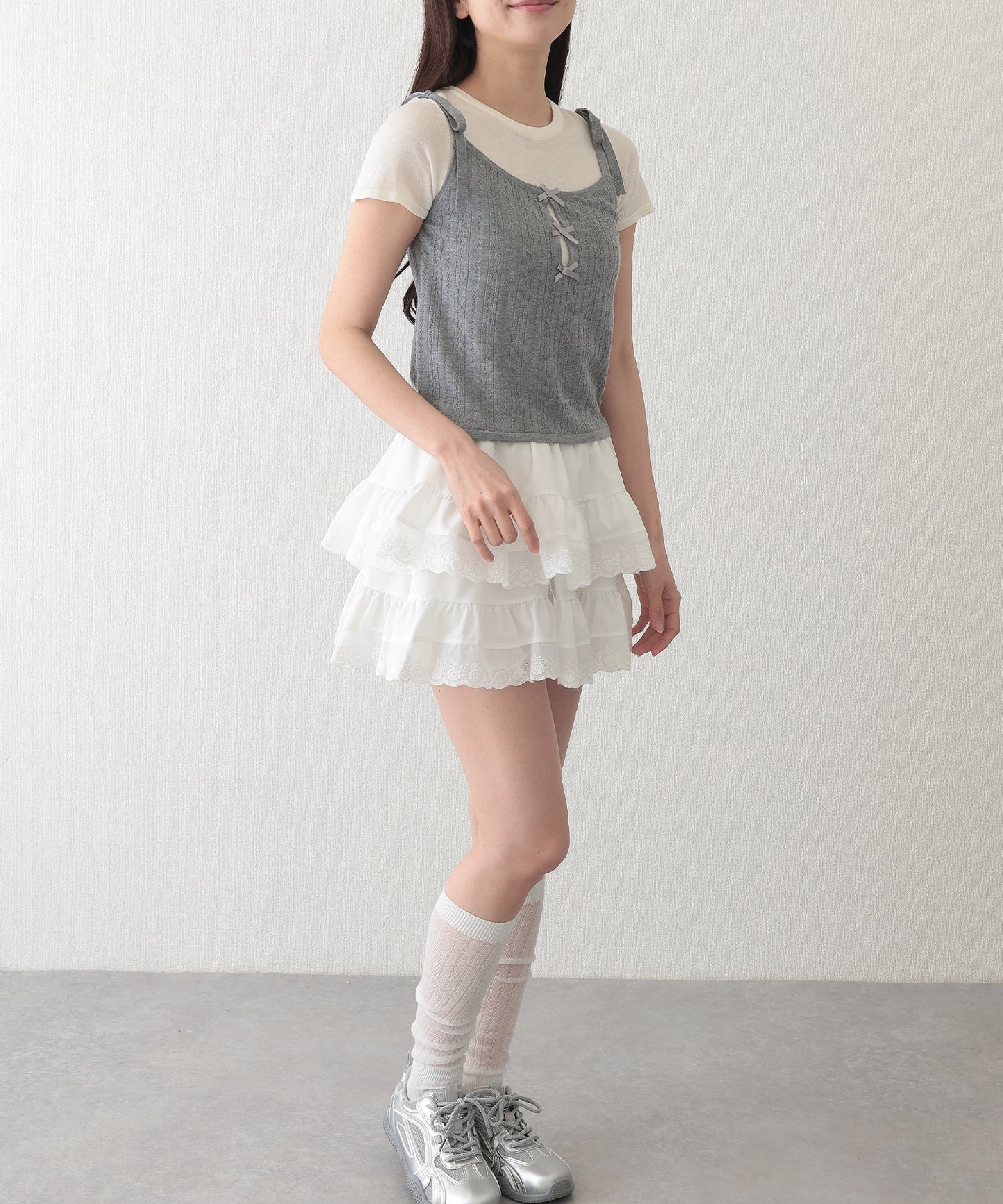 リボン付き キャミソール ドッキング 半袖 Tシャツ