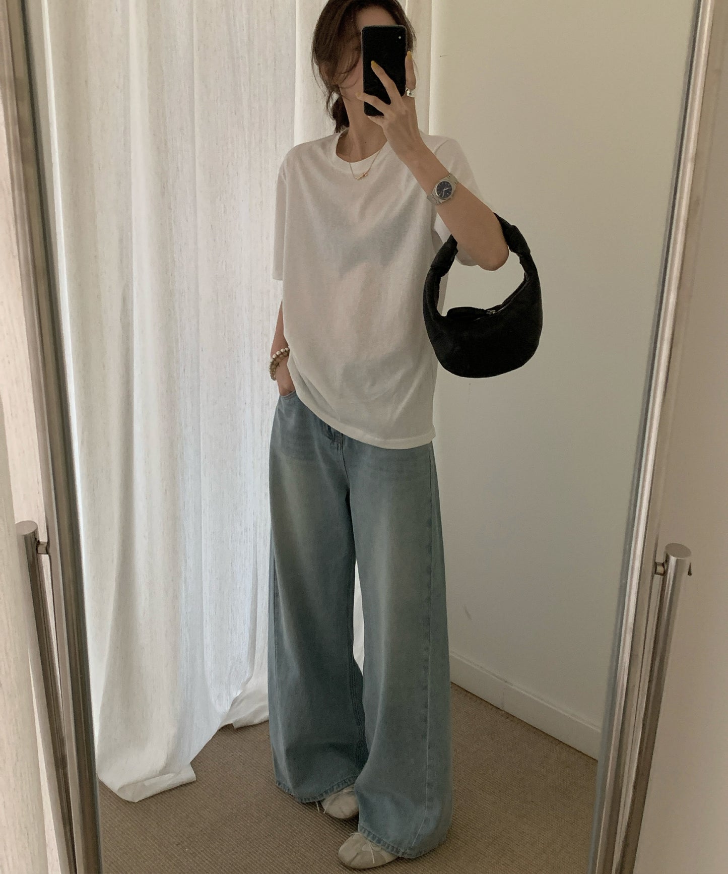 クルーネック ドロップショルダー ベーシック 半袖 Tシャツ