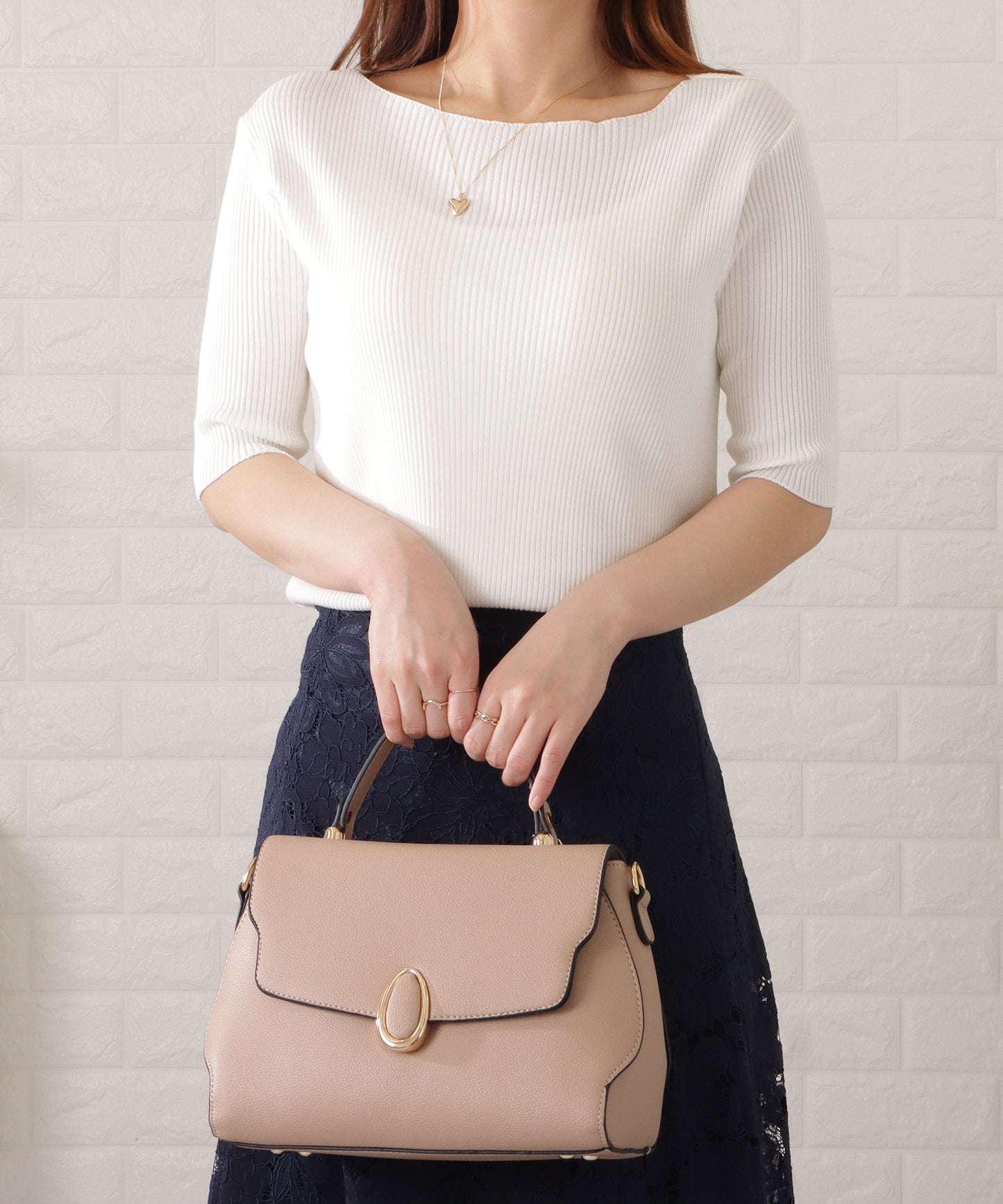 リブニット 五分袖 ニット セーター