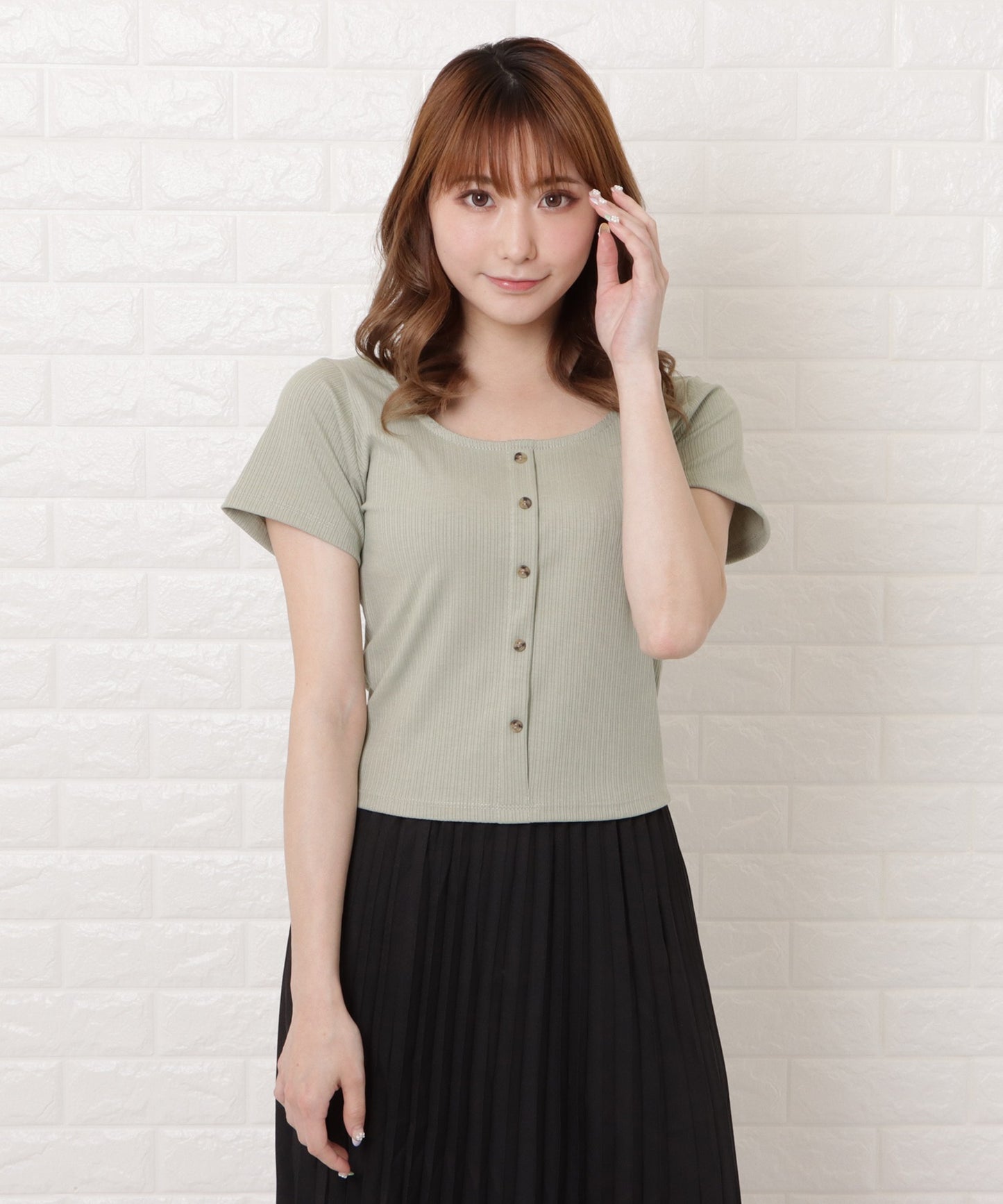 スクエアネック半袖クロップドTシャツ