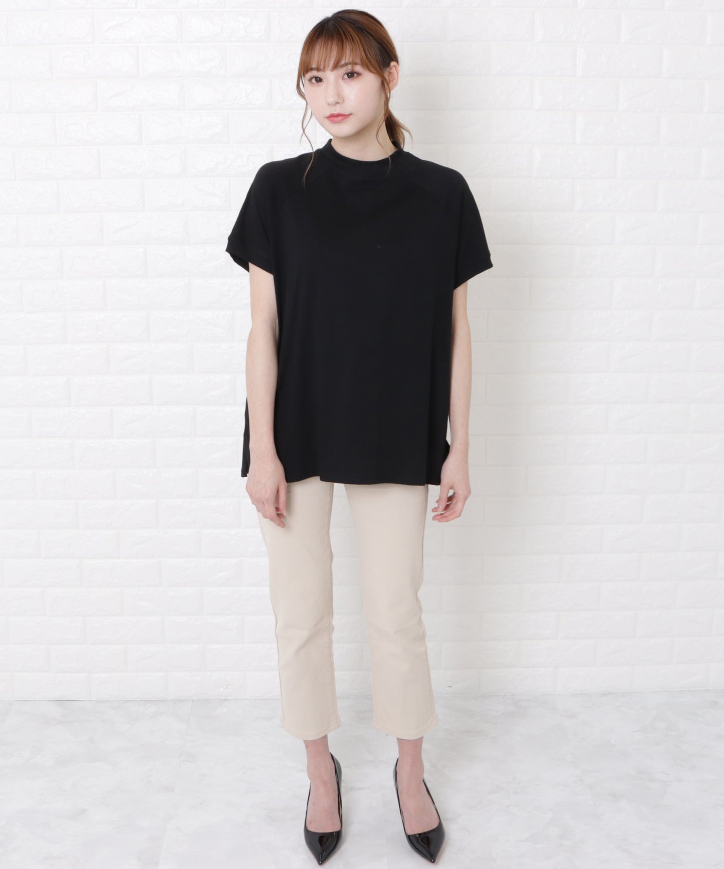 ボトルネック半袖Tシャツ