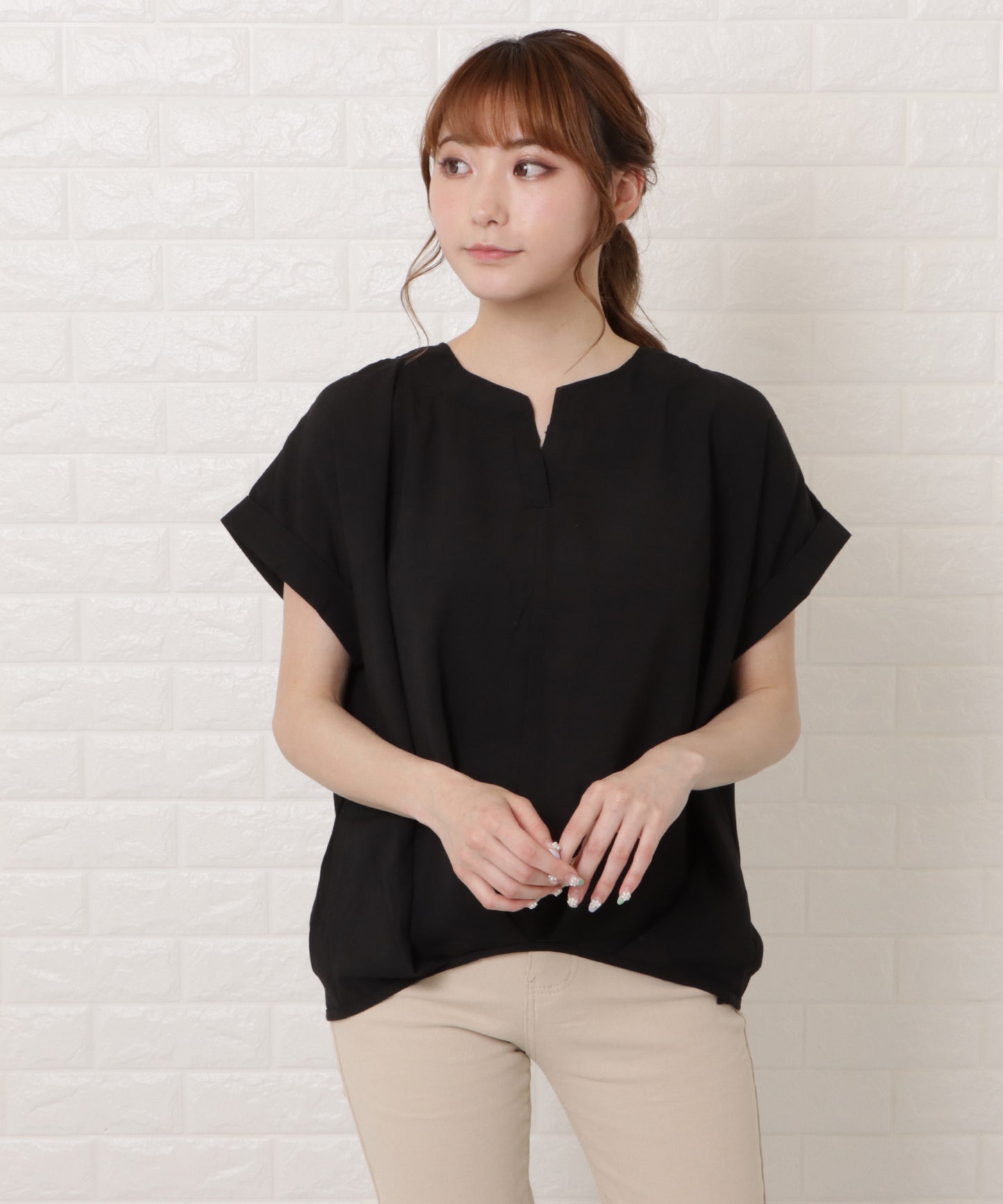 フロントタック半袖スキッパーシャツ