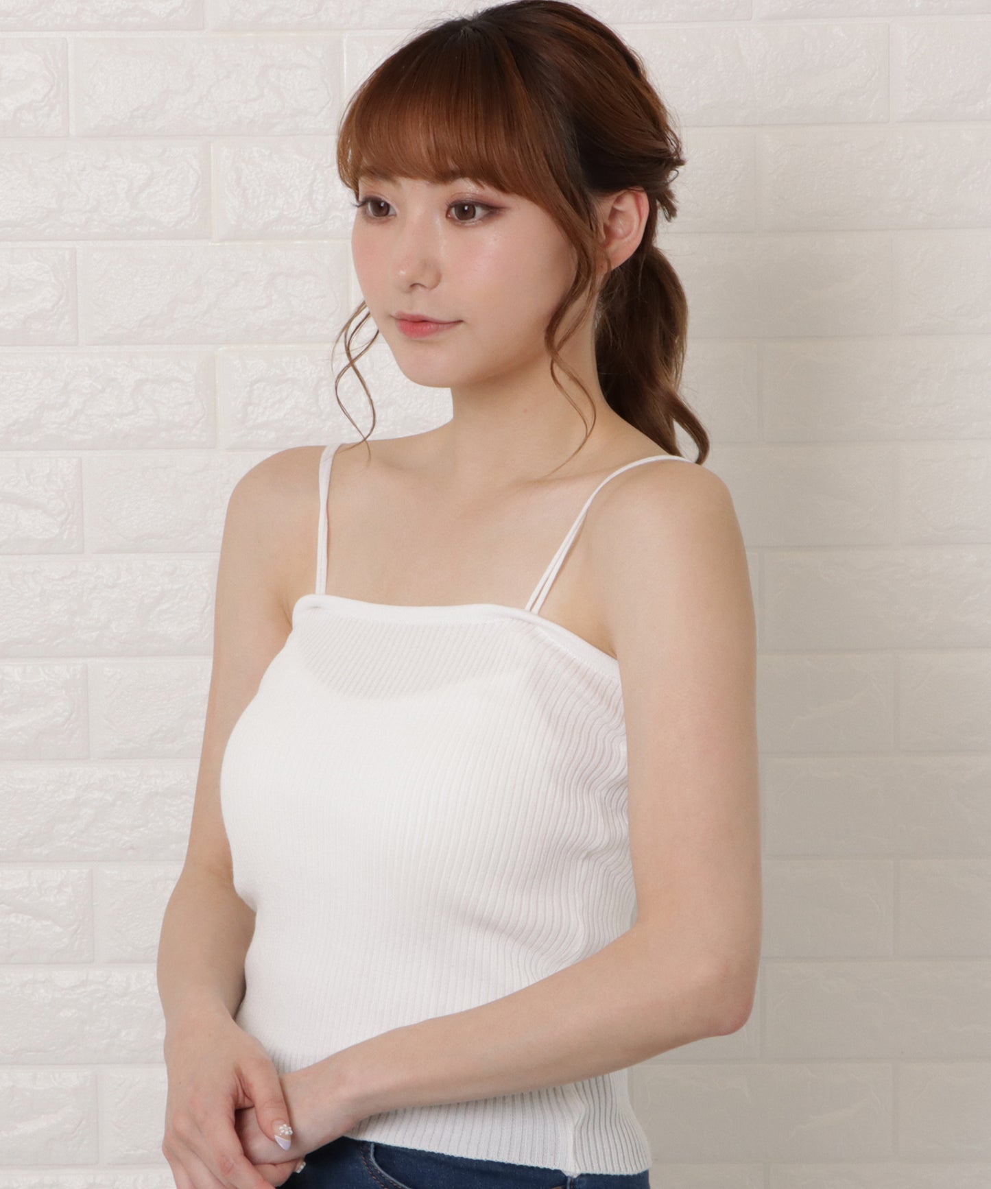ダブルストラップリブキャミソール