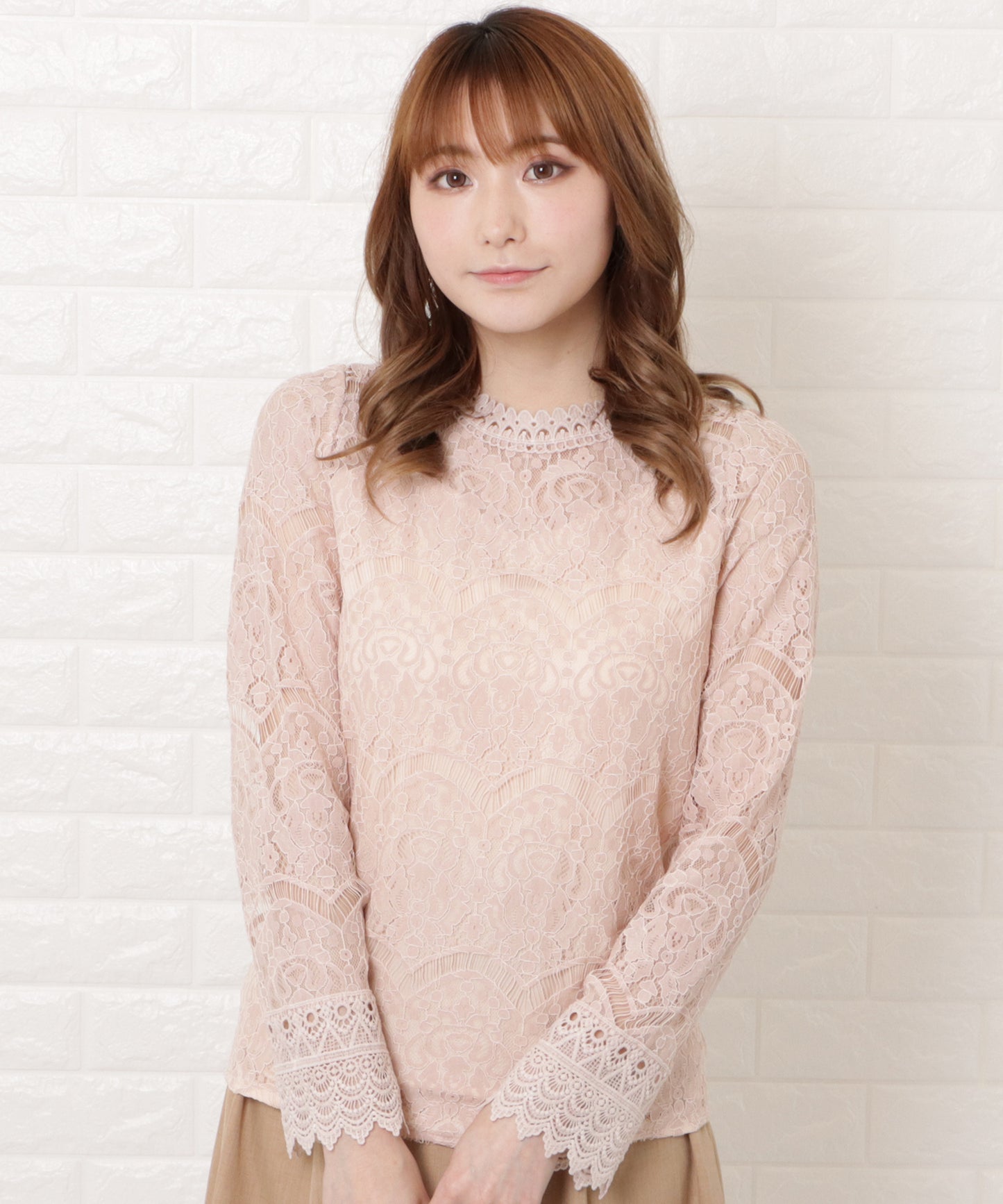 総レースプチハイネックシアーブラウス