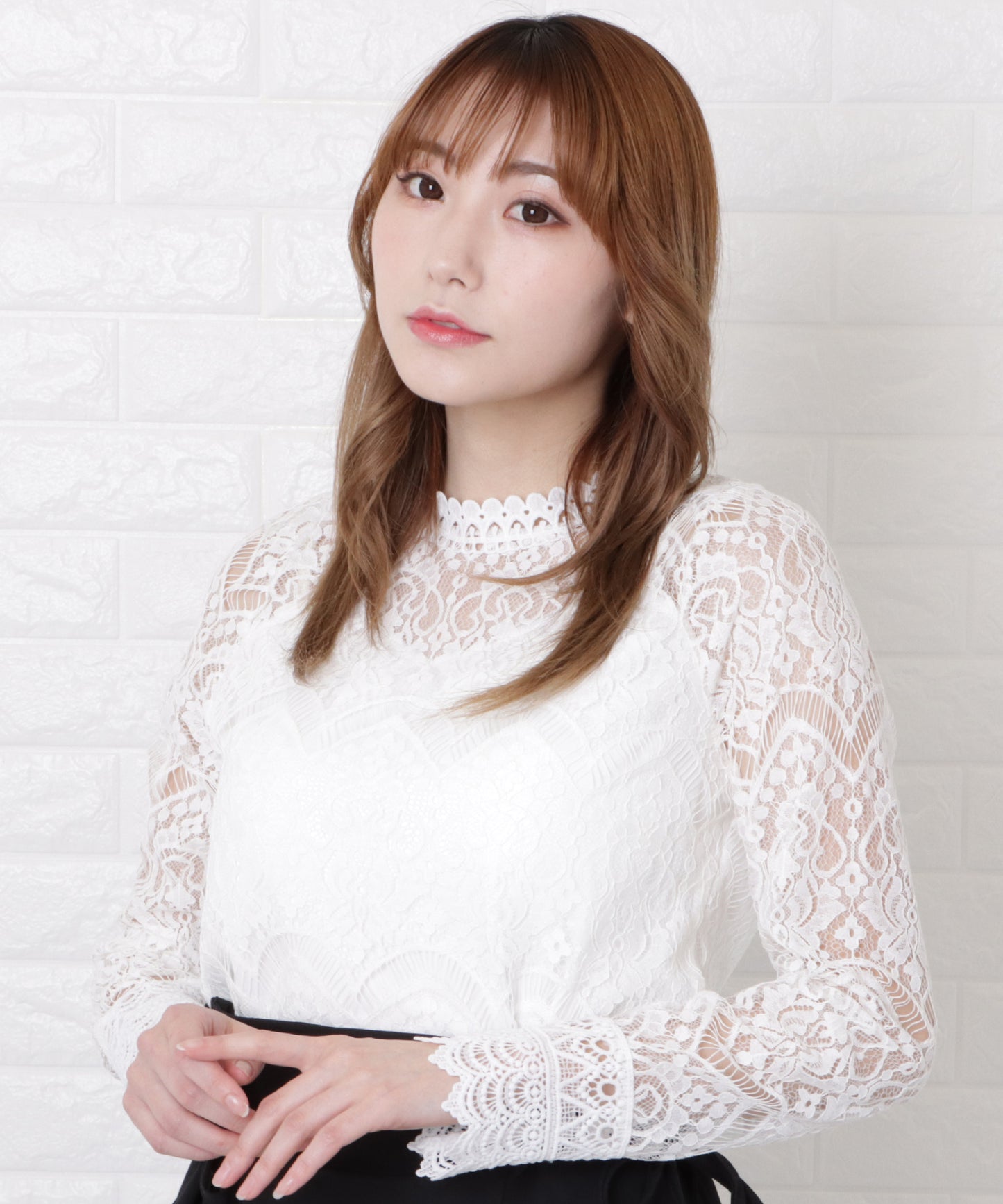 総レースプチハイネックシアーブラウス