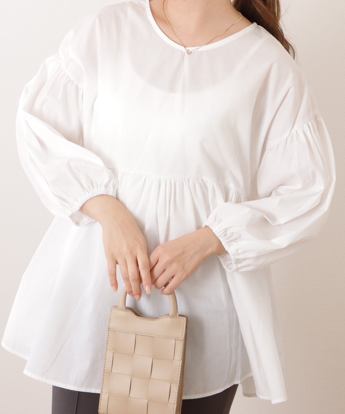 バルーンスリーブギャザーフレアプルオーバー