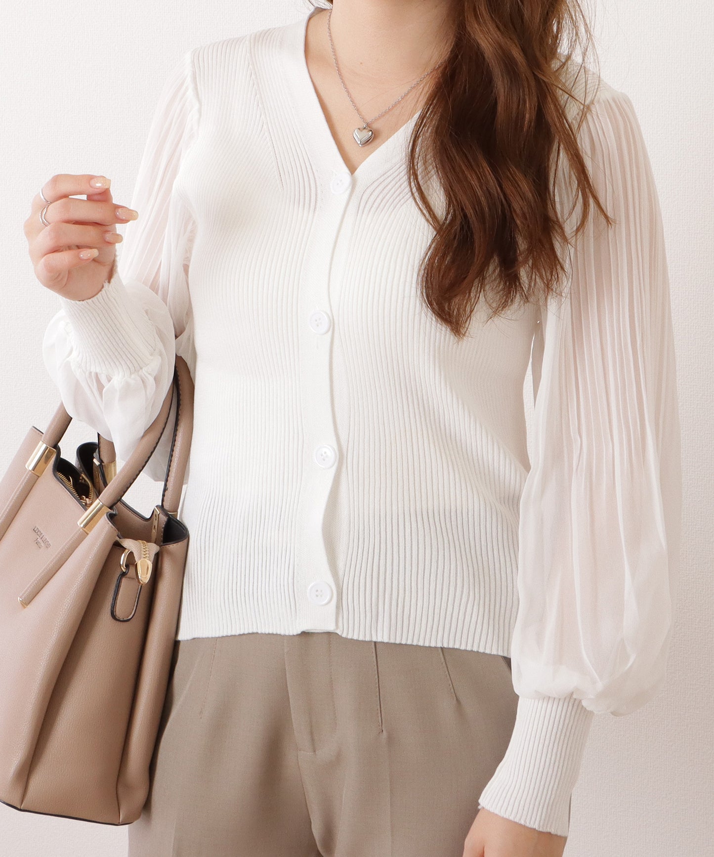 シフォンプリーツドッキングVネックカーディガン