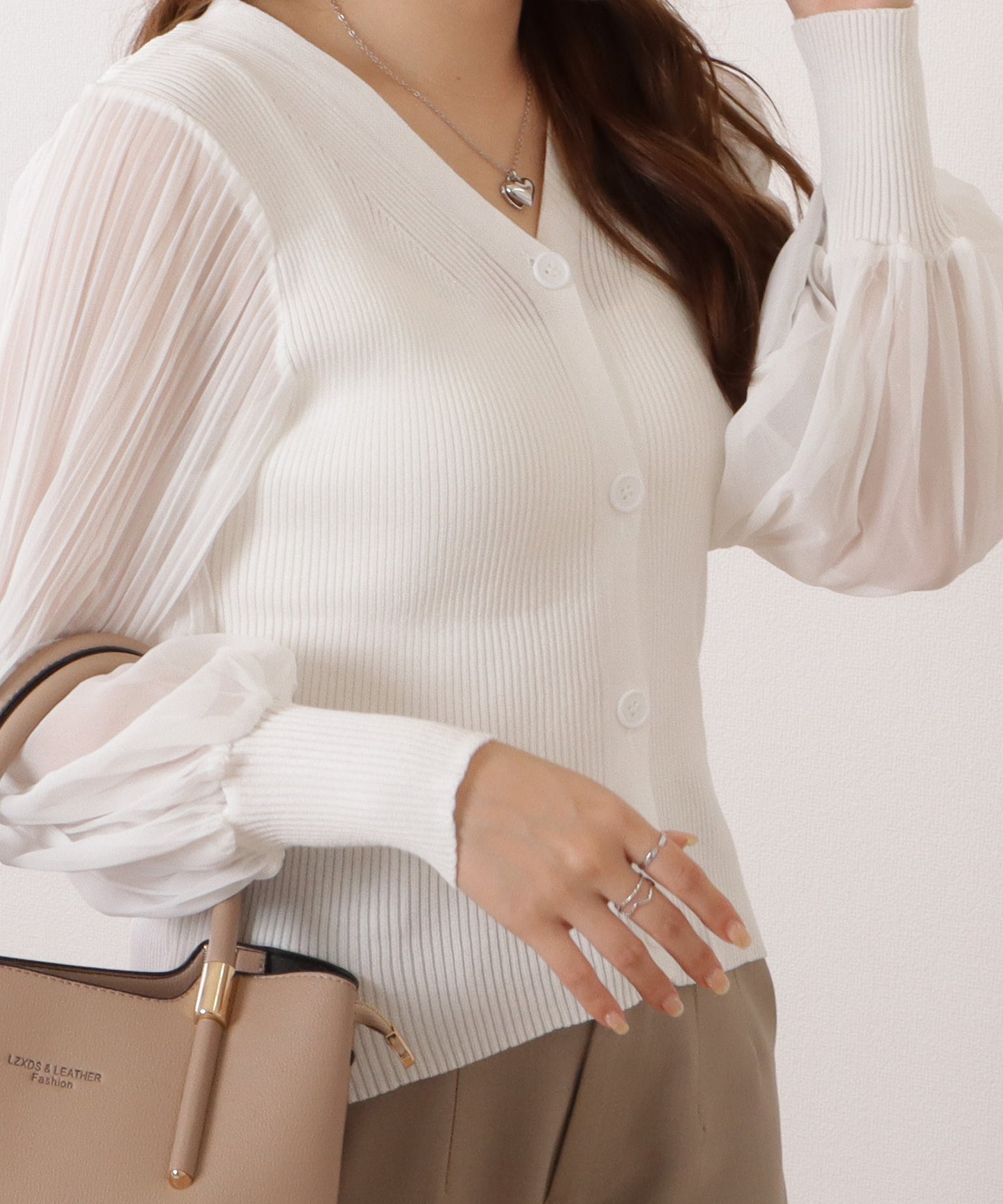 シフォンプリーツドッキングVネックカーディガン