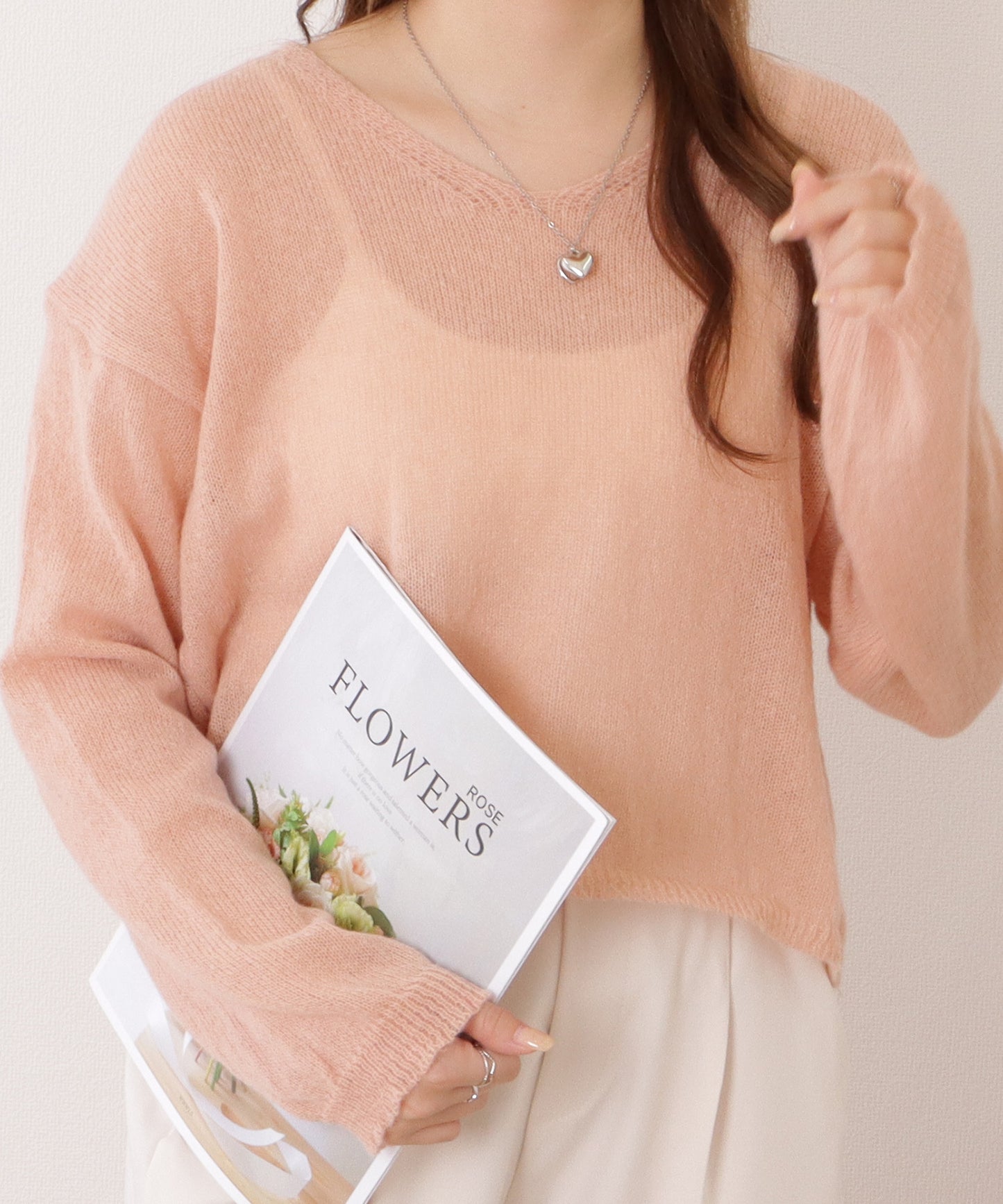 ドロップショルダーゆるシルエットクロップドニットトップス