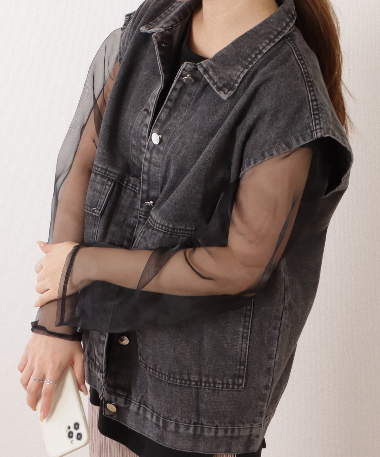 ビッグシルエットミリタリーデニムジレ