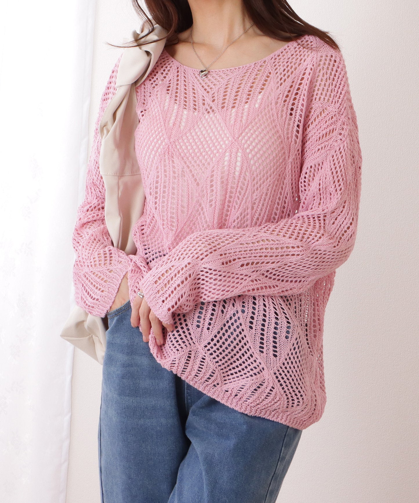 ダイヤ柄 透かし編み ゆる ニット プルオーバー