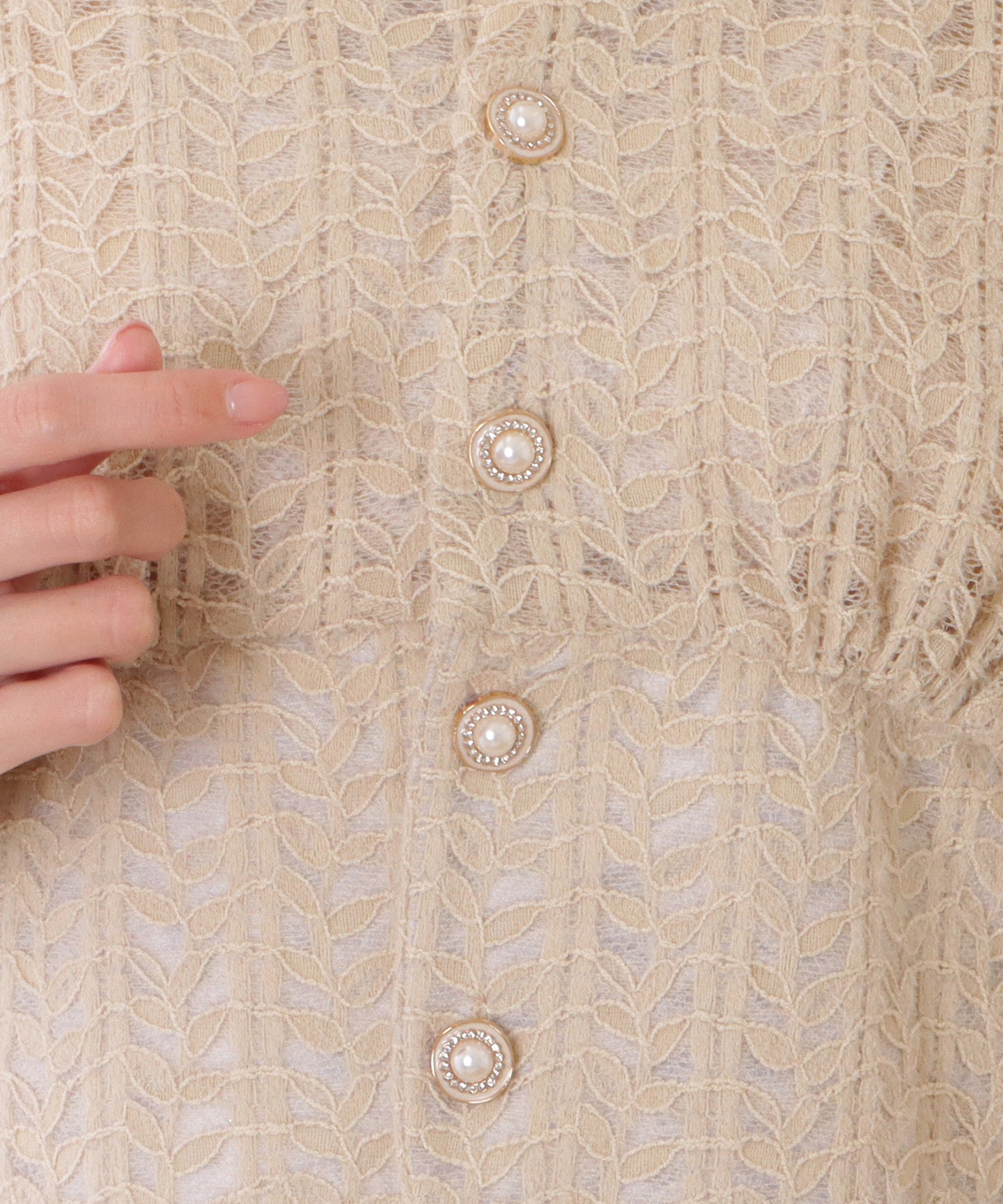 Vネック タック&ギャザー コンパクト レース トップス