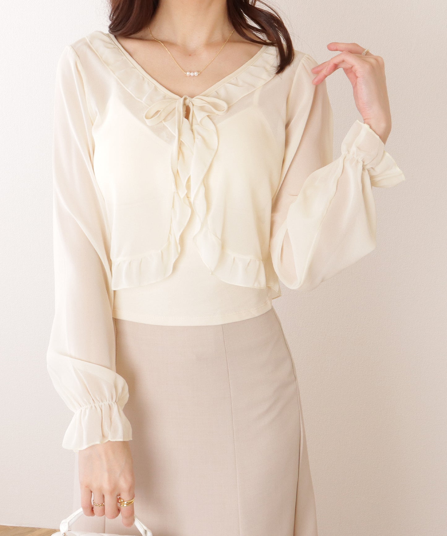 キャンディ袖 シアー フリル ボレロ カーディガン