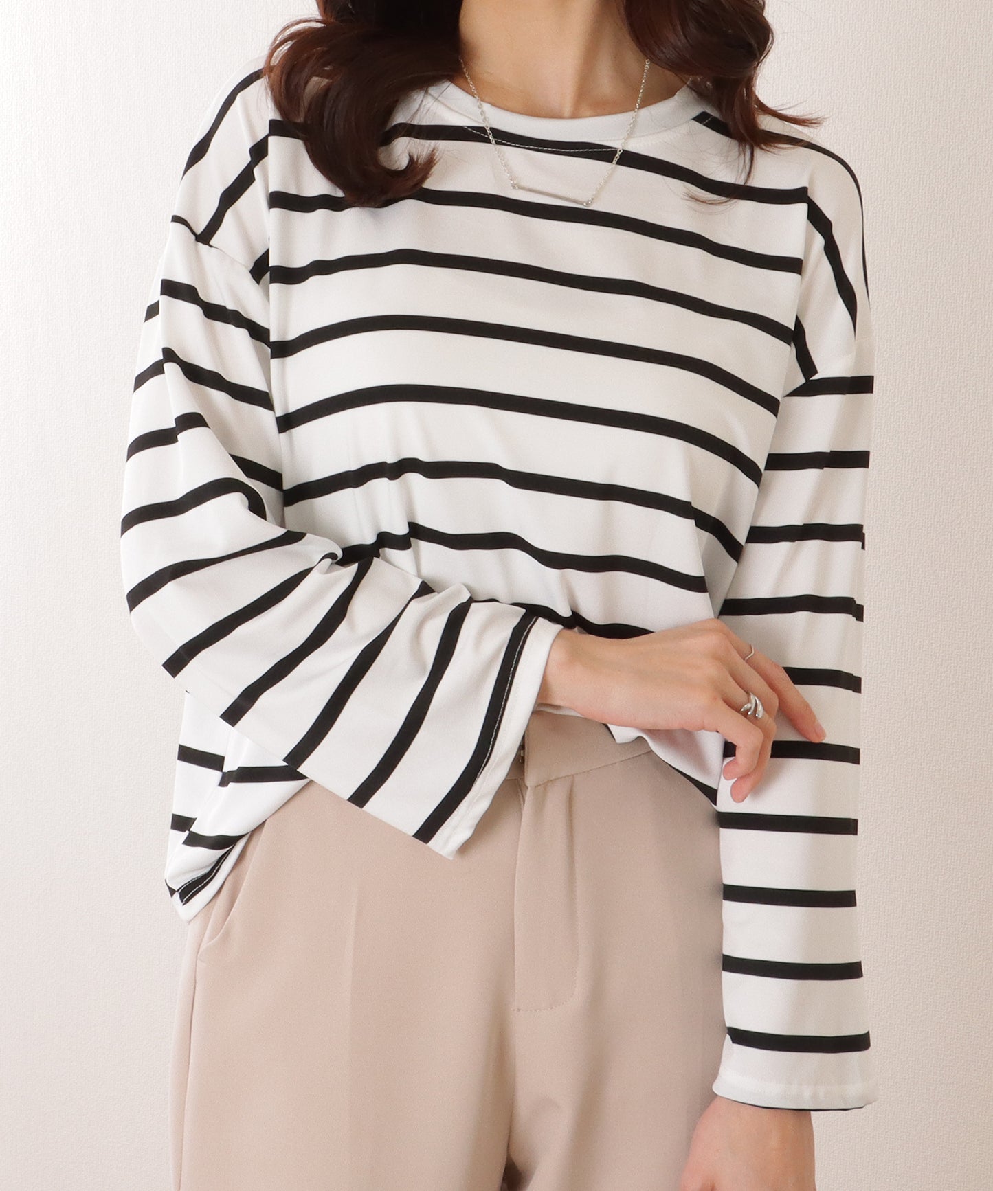 ラウンドネック ドルマン ボーダー コンパクト プルオーバー