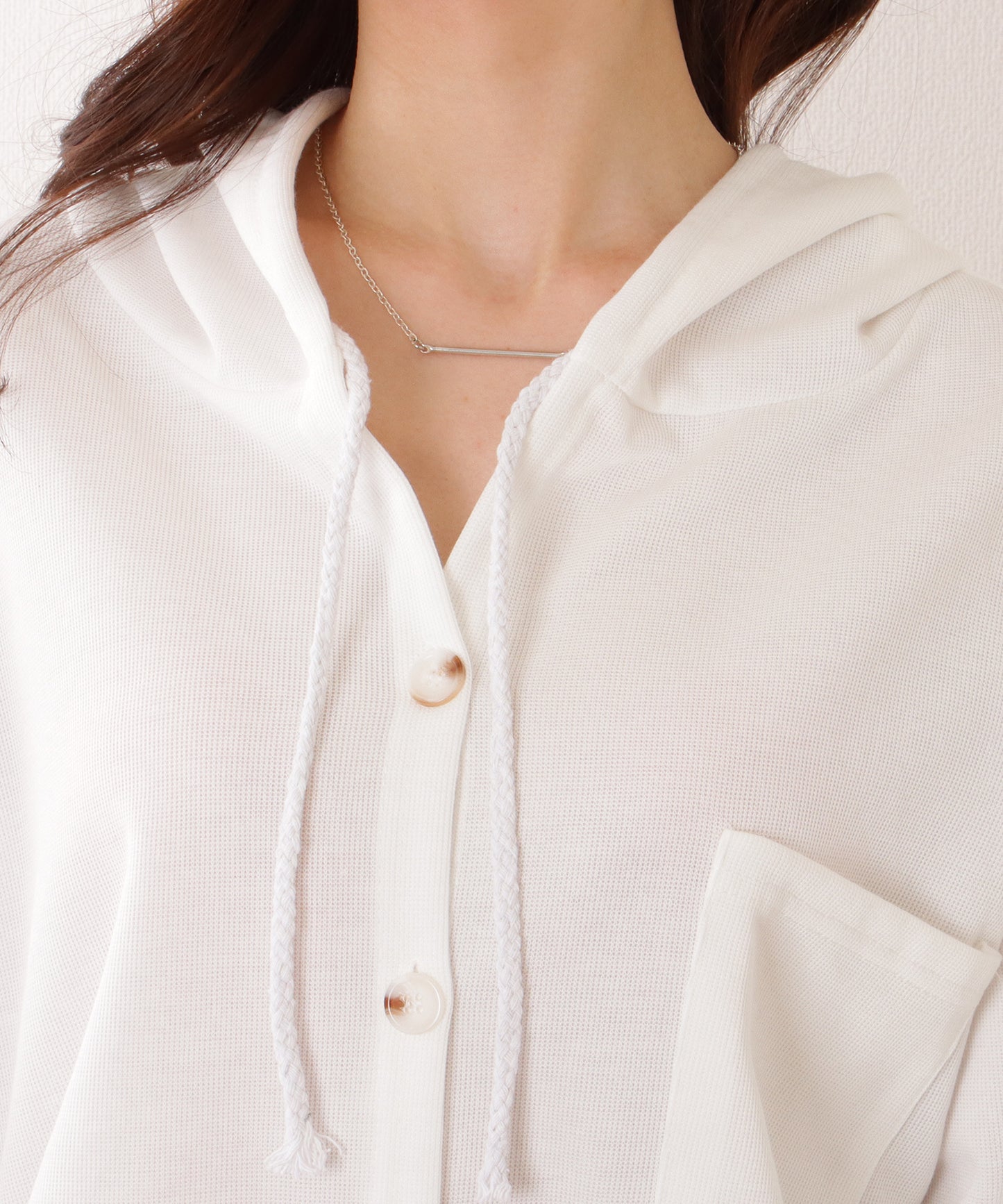 ドロスト付き フロントボタン コンパクト フーデット パーカー