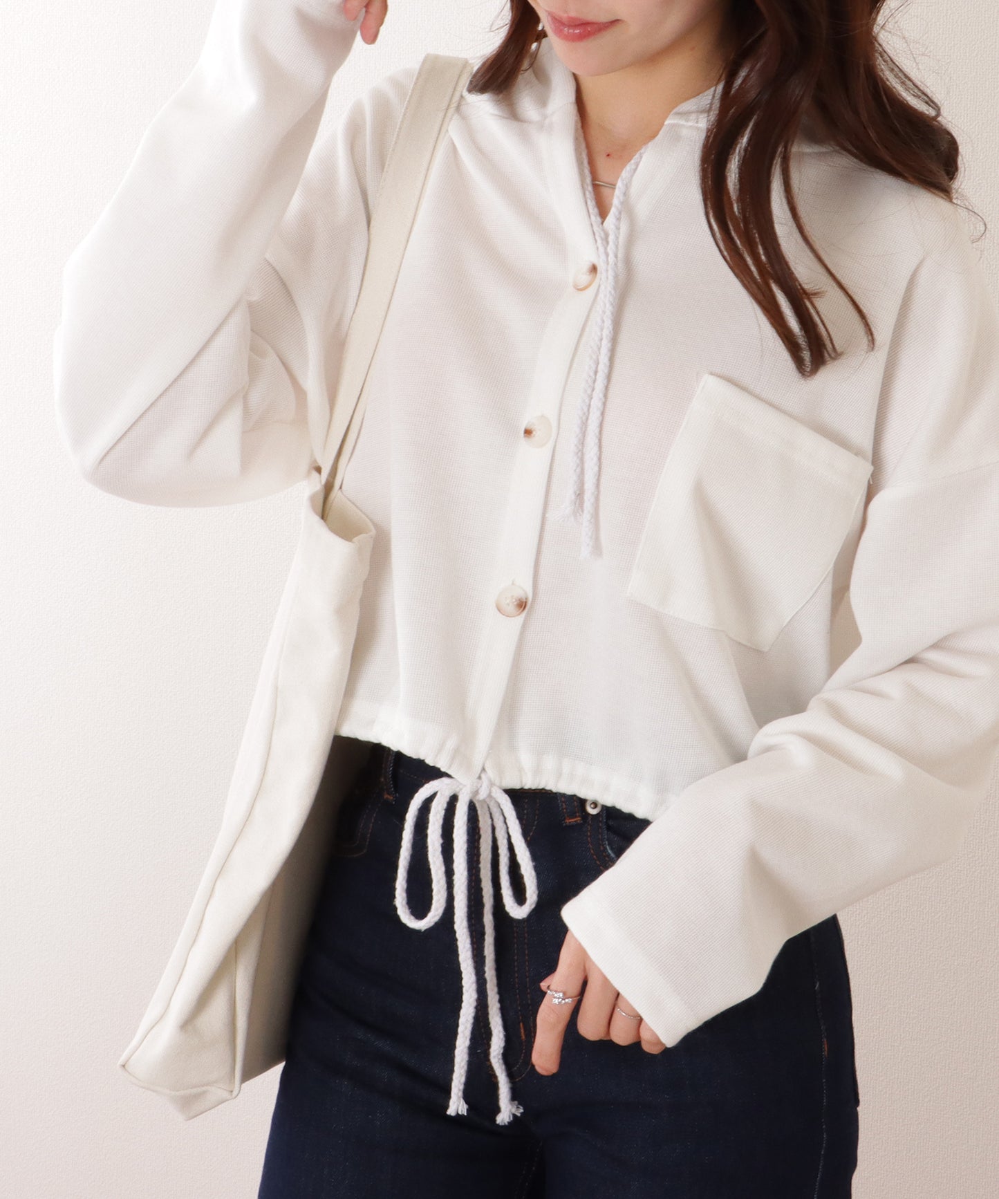 ドロスト付き フロントボタン コンパクト フーデット パーカー