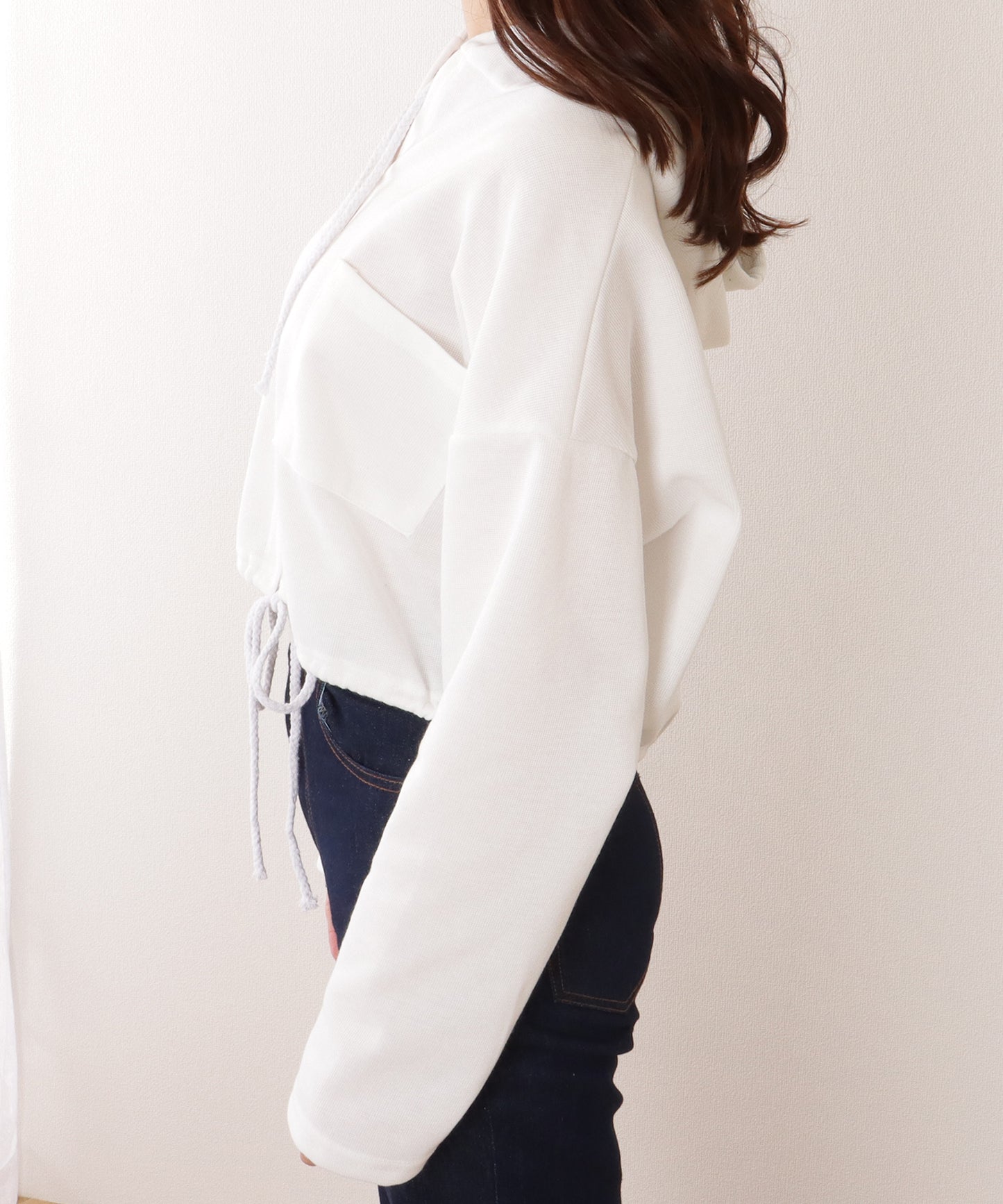 ドロスト付き フロントボタン コンパクト フーデット パーカー