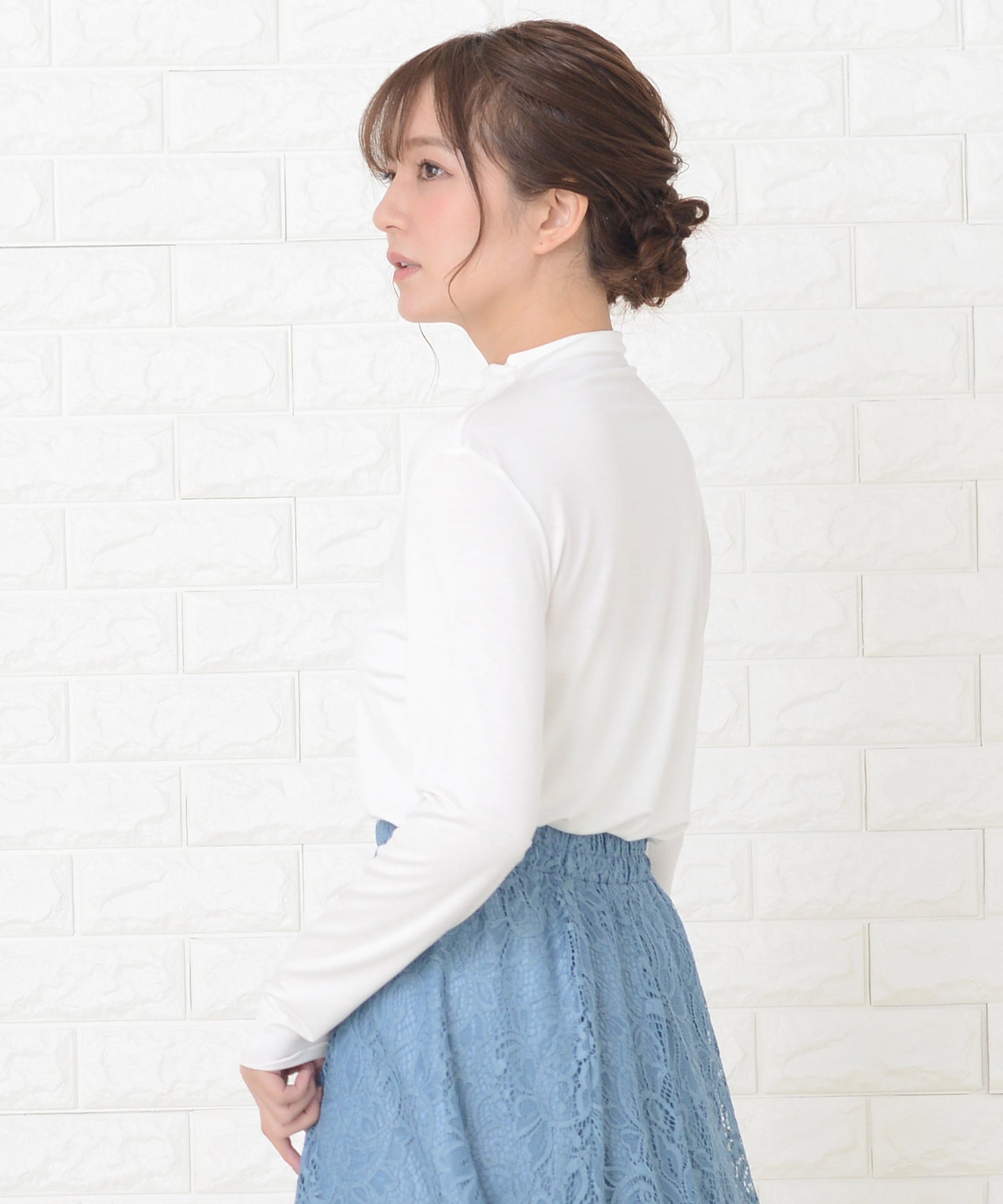 シンプル タートルネック長袖カットソー インナー トップス
