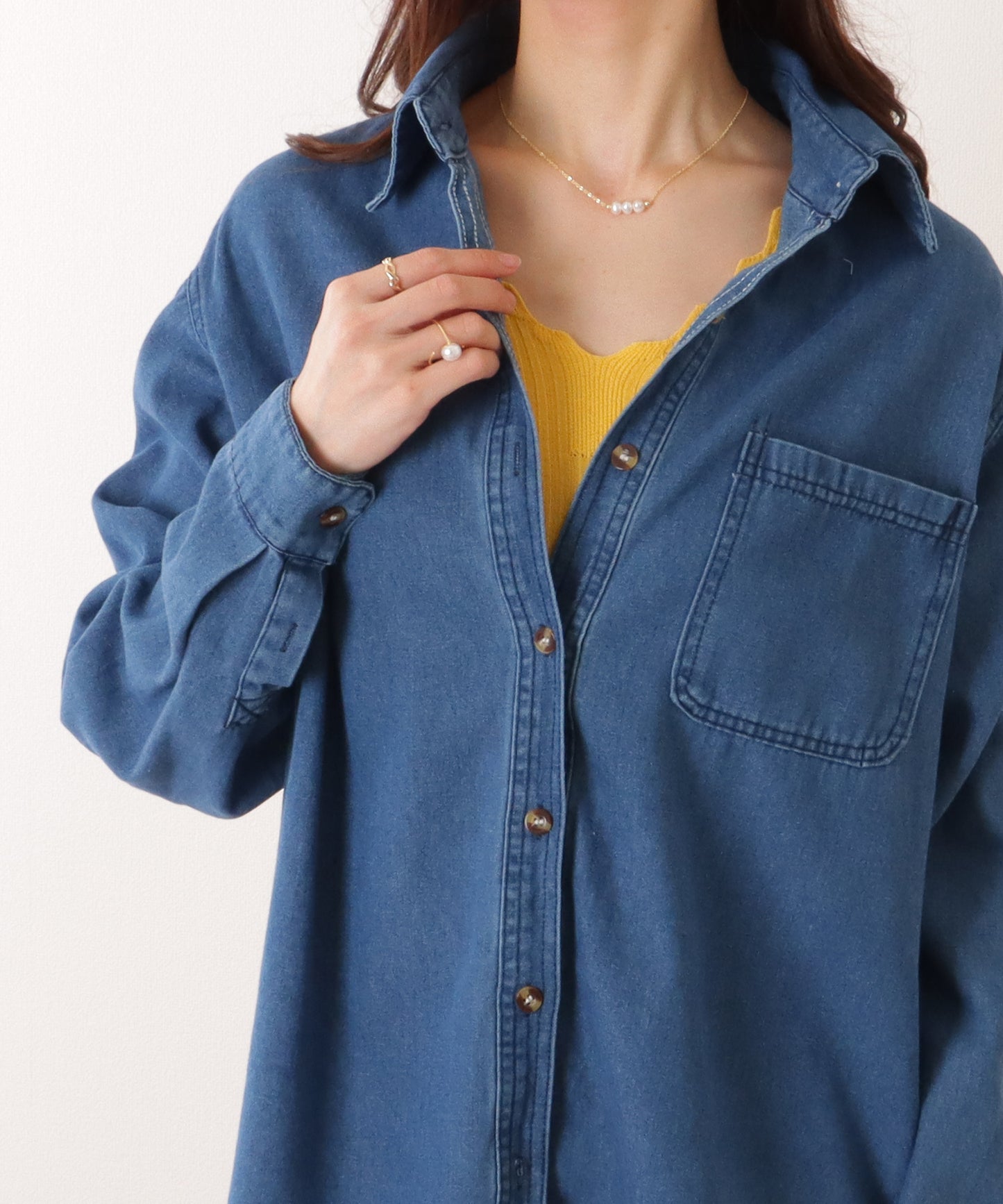 ポケット付き デニム オーバー シャツ ジャケット