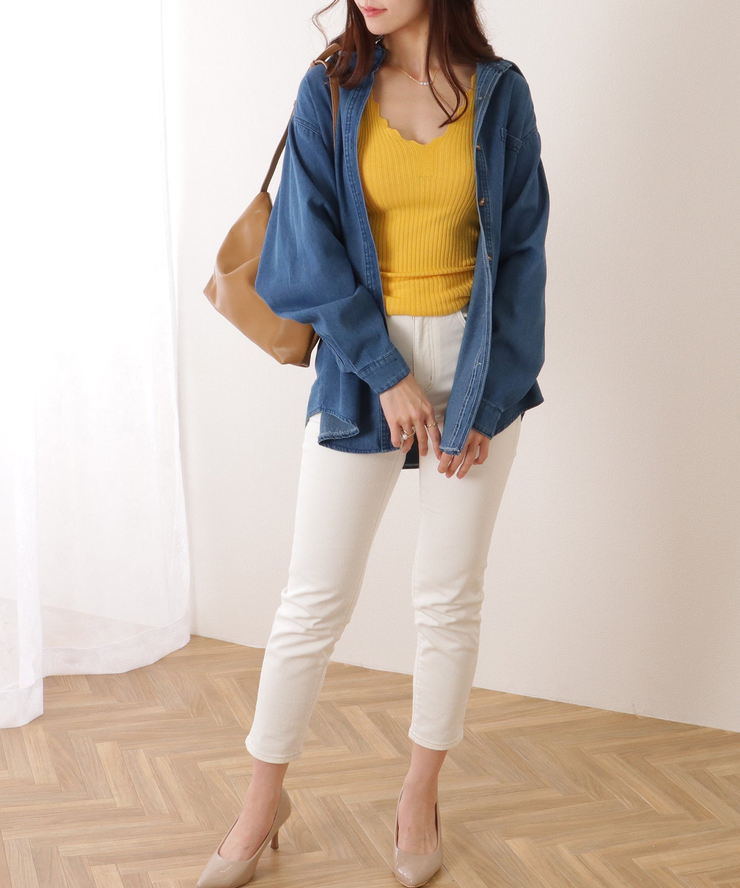 ポケット付き デニム オーバー シャツ ジャケット