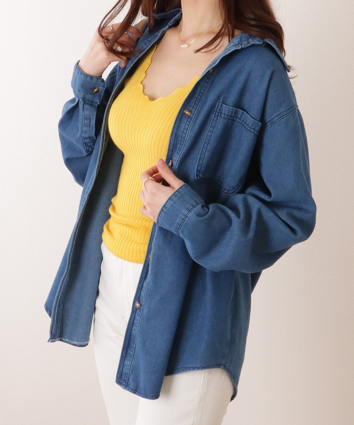 ポケット付き デニム オーバー シャツ ジャケット