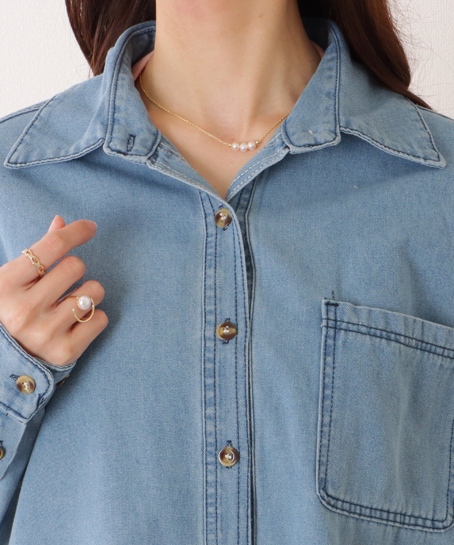 ポケット付き デニム オーバー シャツ ジャケット