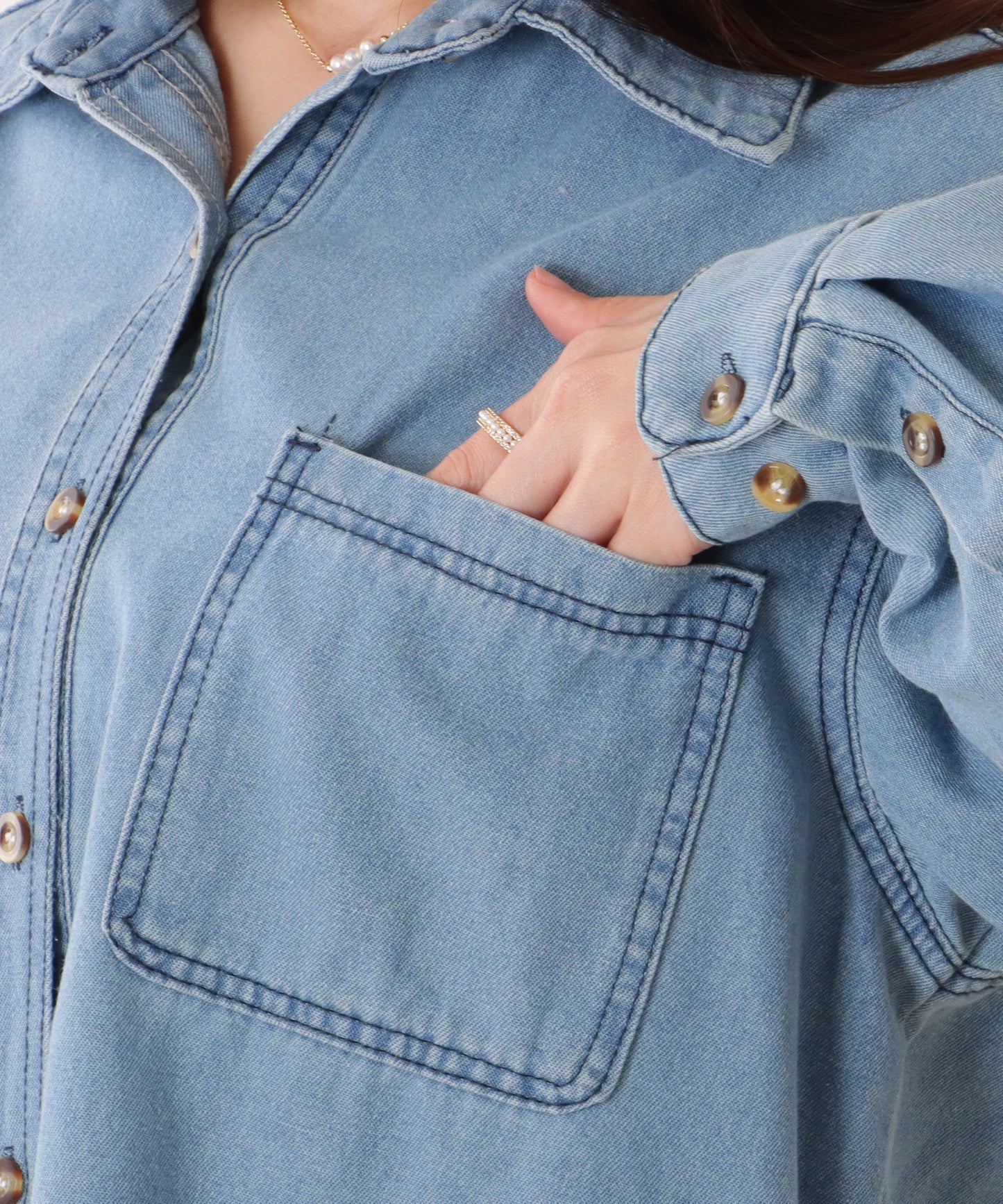ポケット付き デニム オーバー シャツ ジャケット