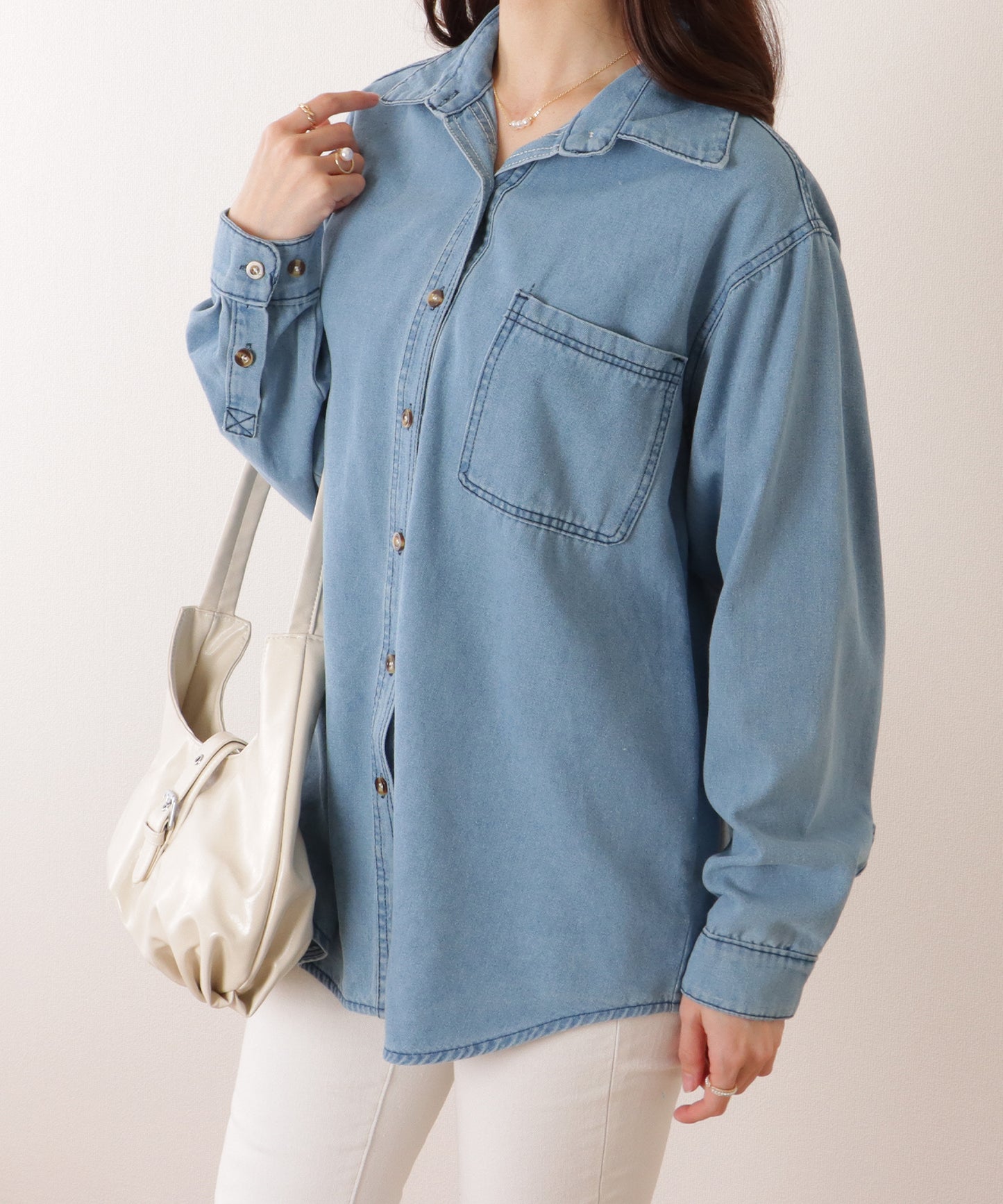 ポケット付き デニム オーバー シャツ ジャケット