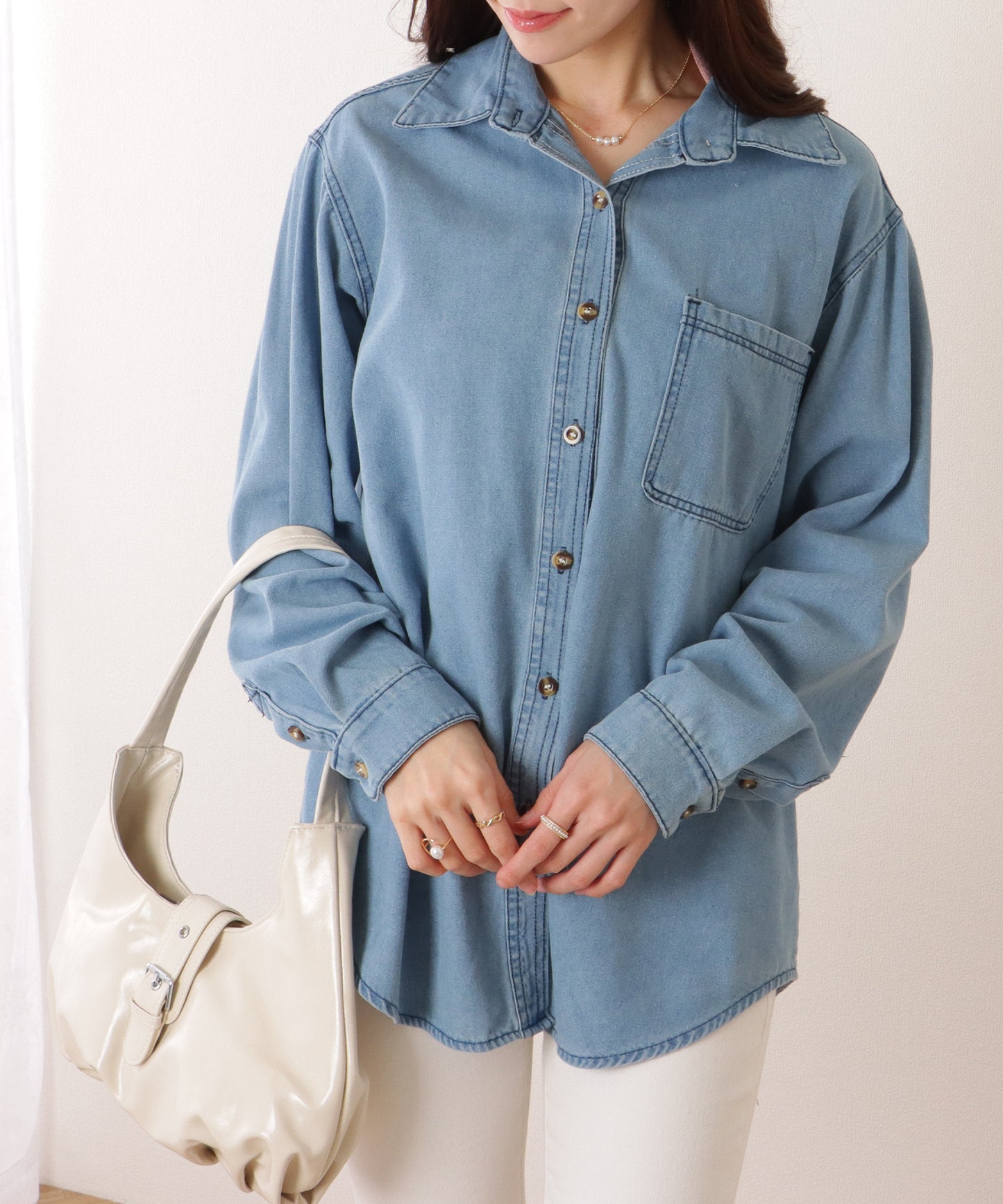 ポケット付き デニム オーバー シャツ ジャケット
