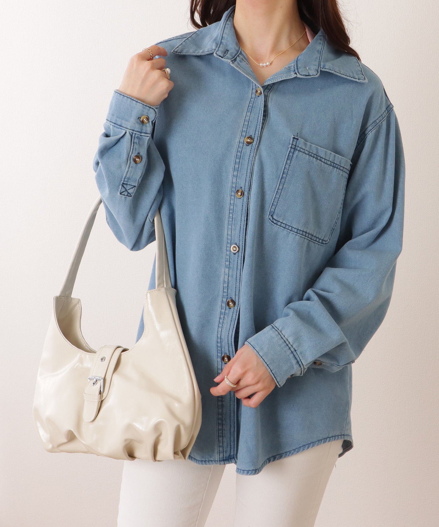 ポケット付き デニム オーバー シャツ ジャケット