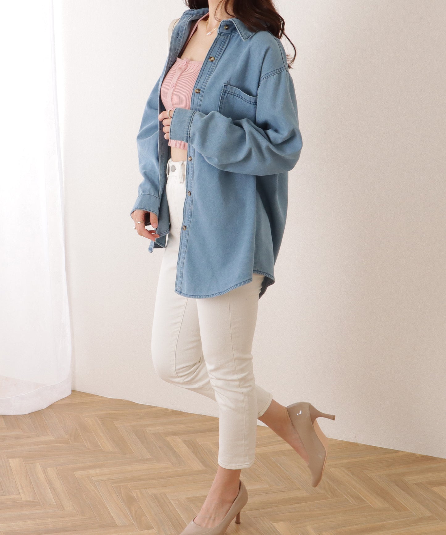 ポケット付き デニム オーバー シャツ ジャケット