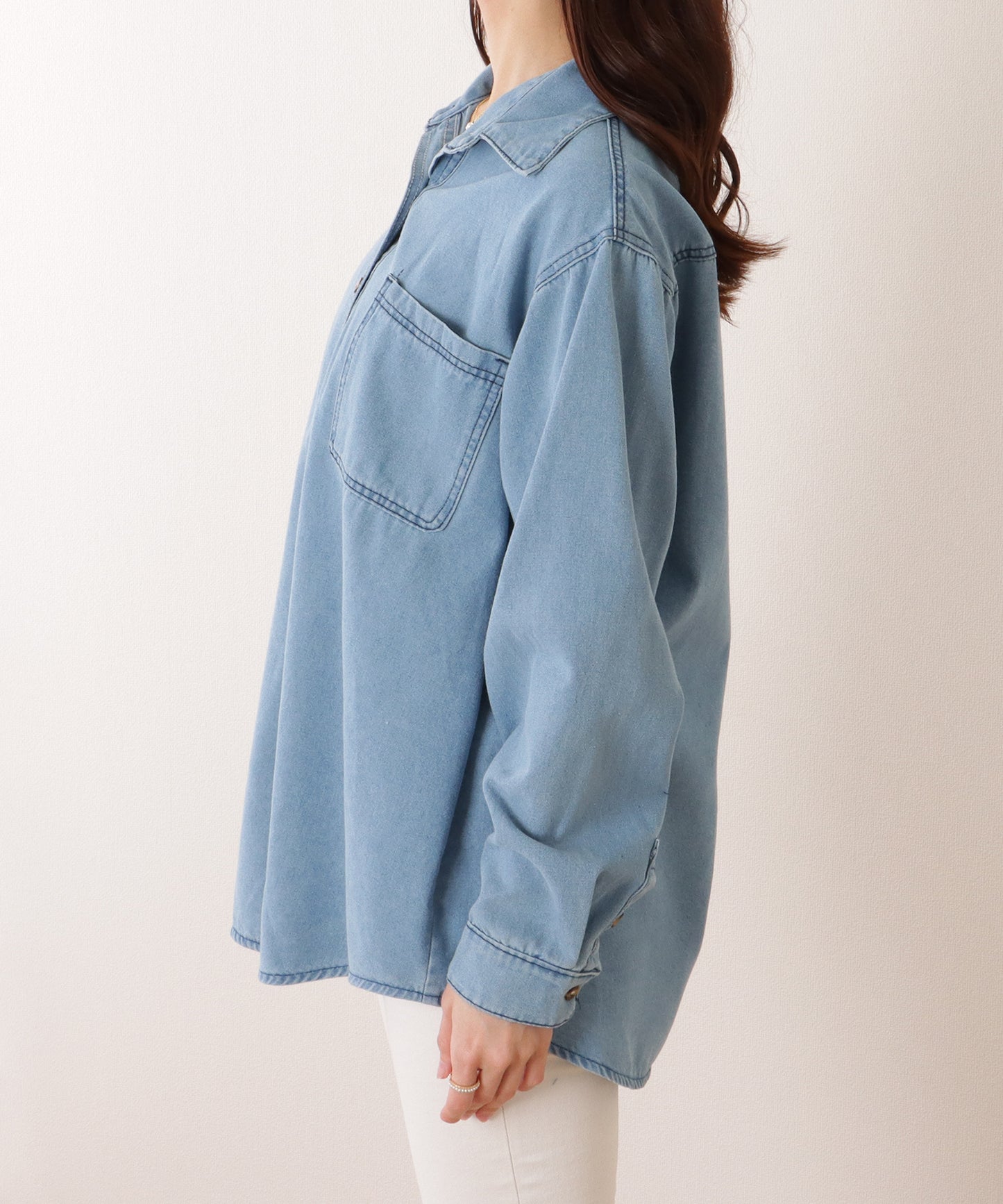 ポケット付き デニム オーバー シャツ ジャケット