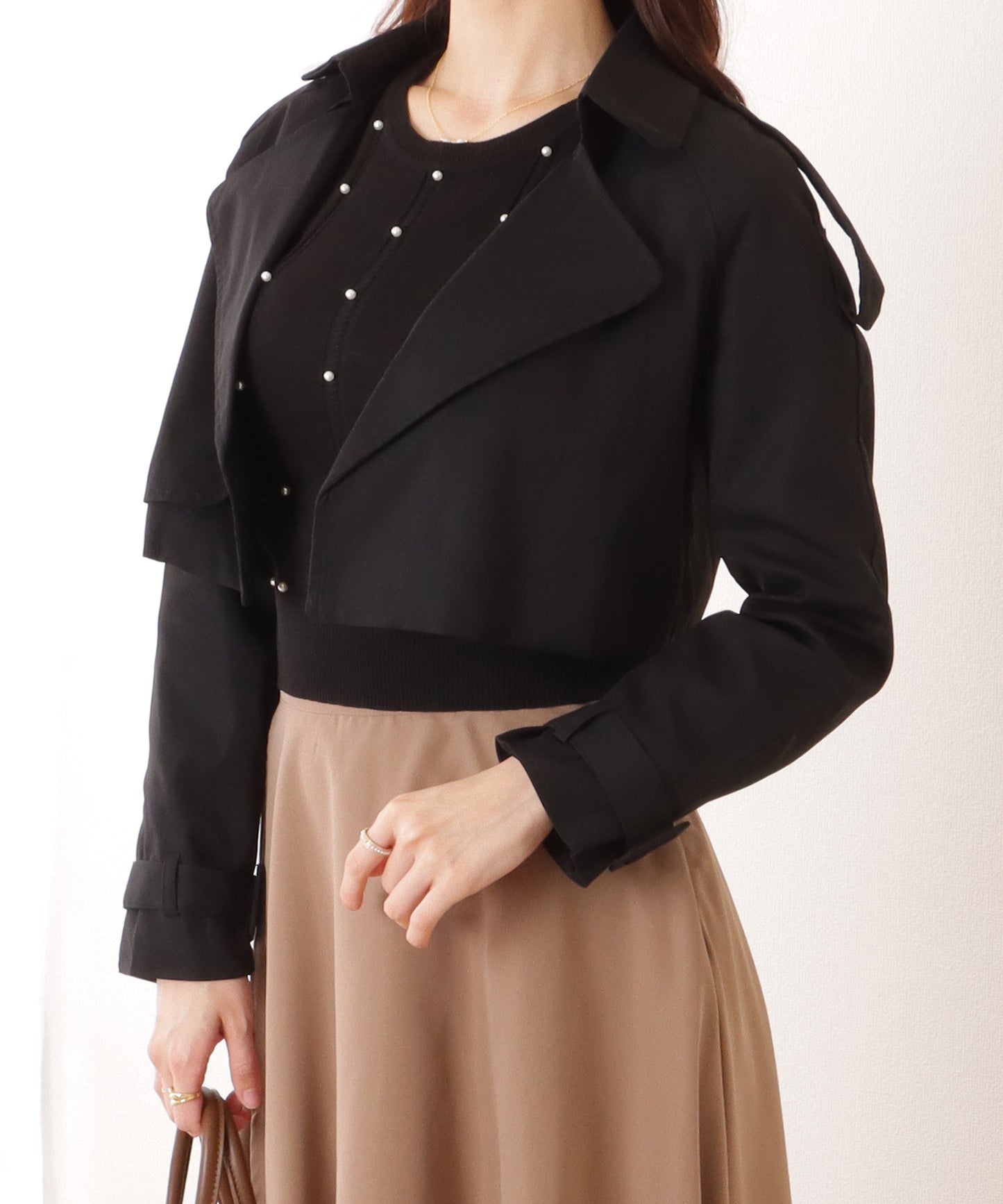 トレンチ風 コンパクト ボレロ テーラード ジャケット
