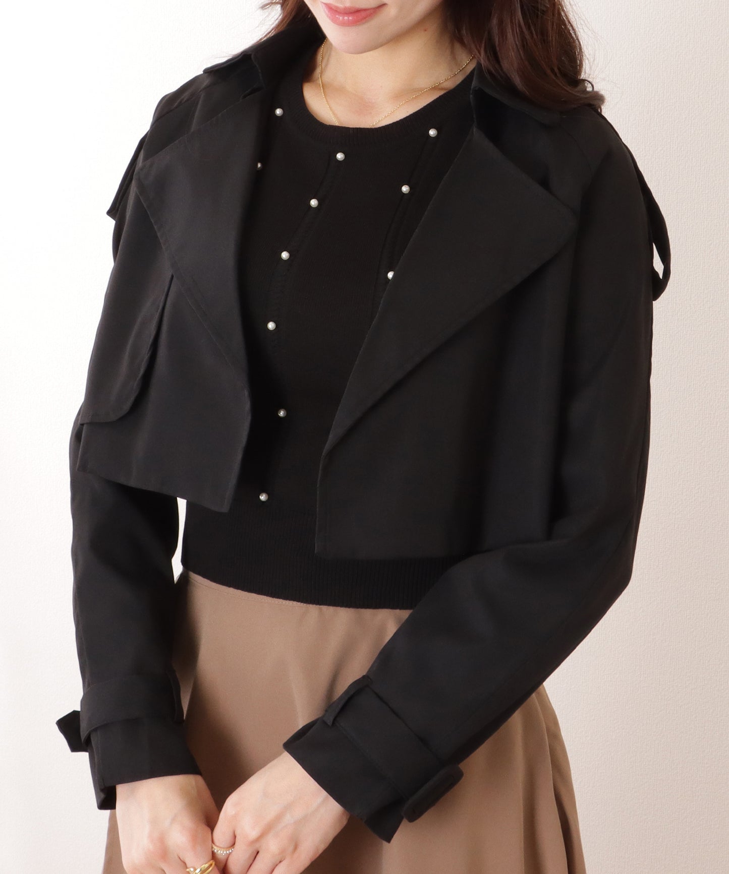 トレンチ風 コンパクト ボレロ テーラード ジャケット