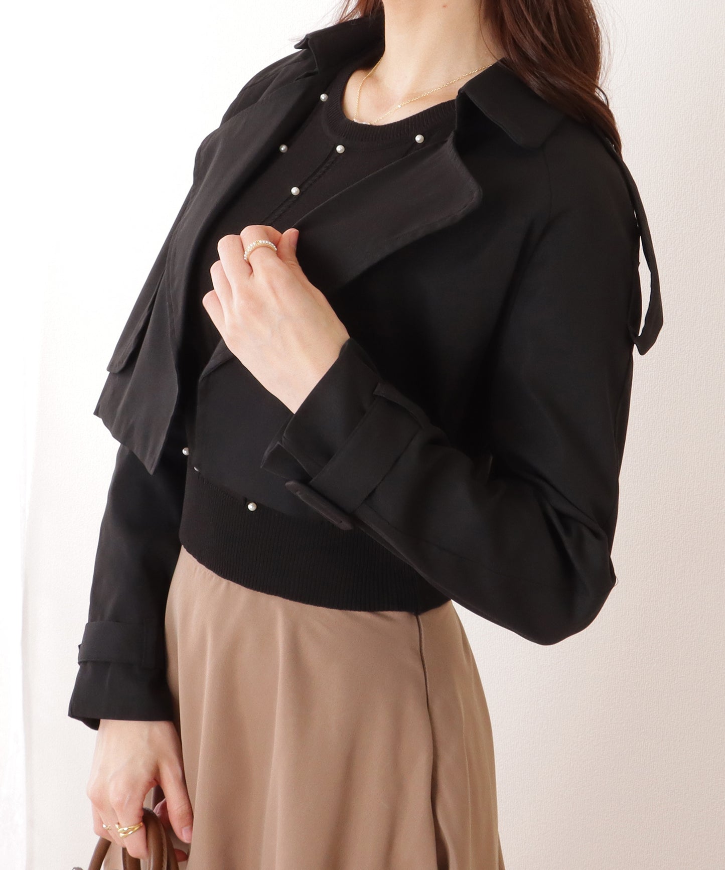 トレンチ風 コンパクト ボレロ テーラード ジャケット